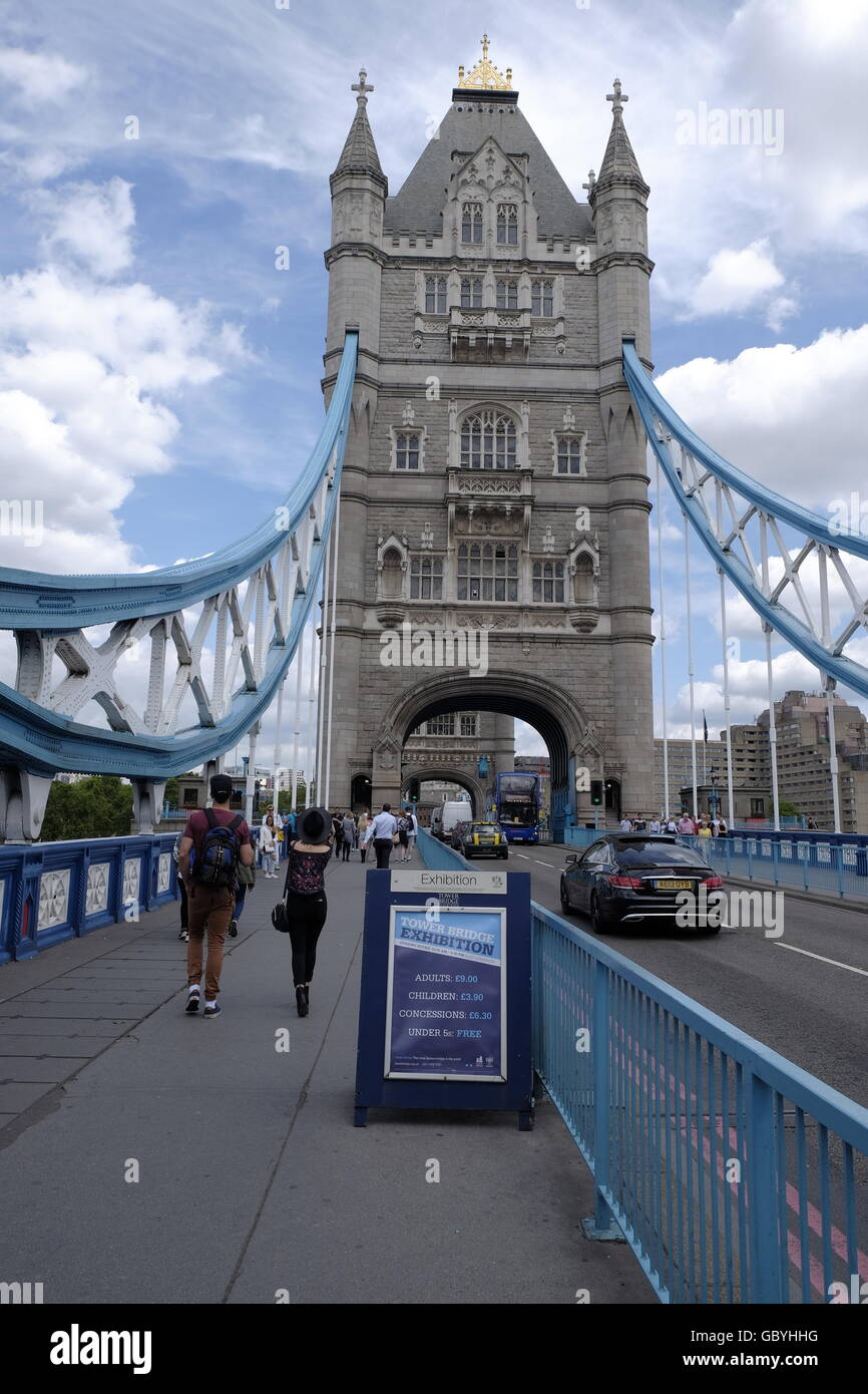 Tourist walk along the walkway on Tower Bridge in the City of London Stock  Photo - Alamy