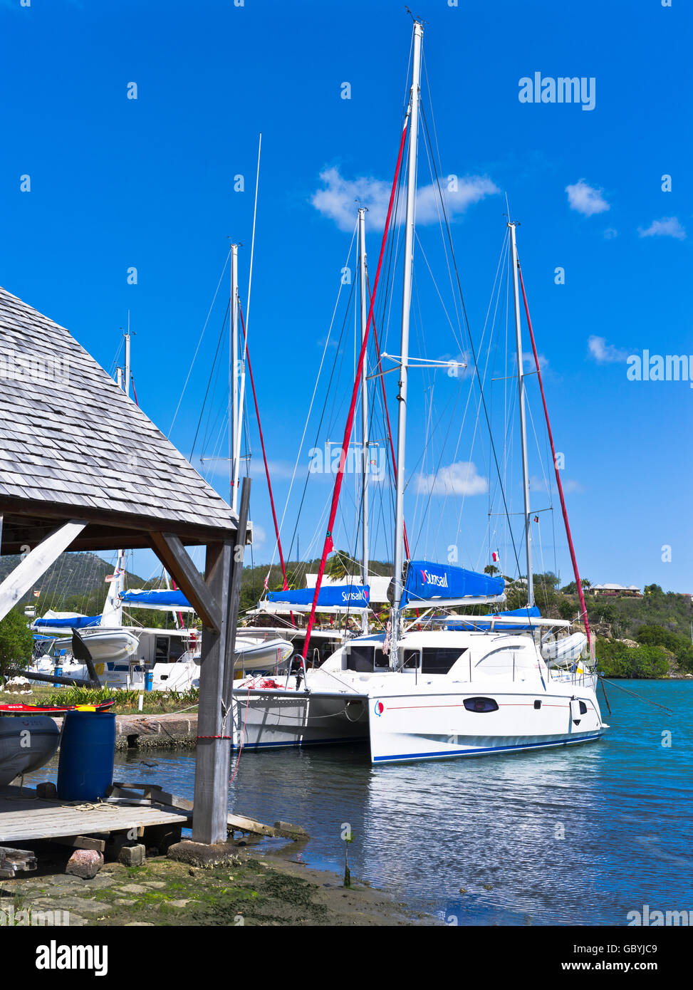 dh Nelsons Dockyard ANTIGUA CARIBBEAN Catamaran berthed English Harbour
