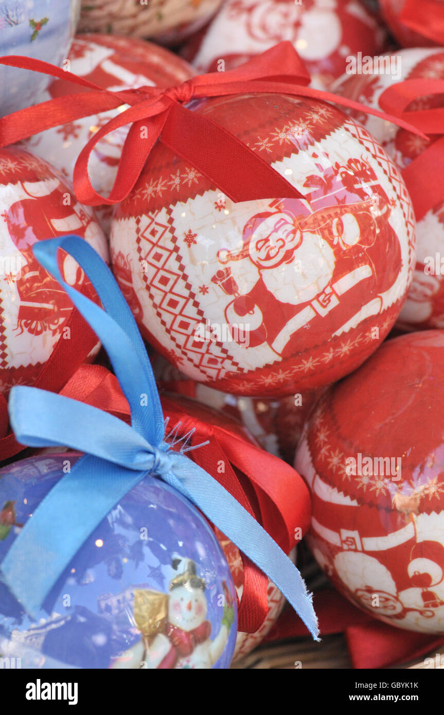 Christmas balls for sale at Santa Llúcia Christmas market, Barcelona