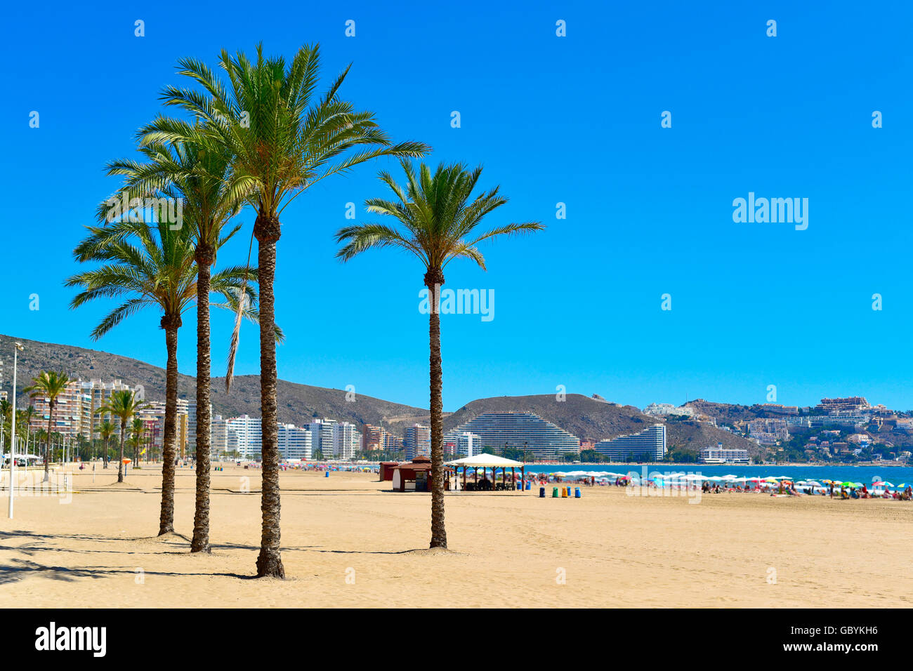 a panoramic view of the San Antonio Beach in Cullera, Spain, in the Mediterranean sea Stock Photo