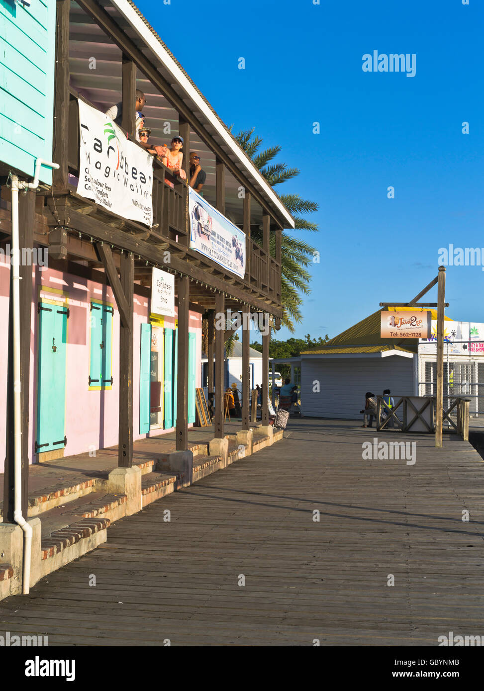 dh St Johns ANTIGUA CARIBBEAN Redcliffe quay people Caribbean waterfront bar Stock Photo