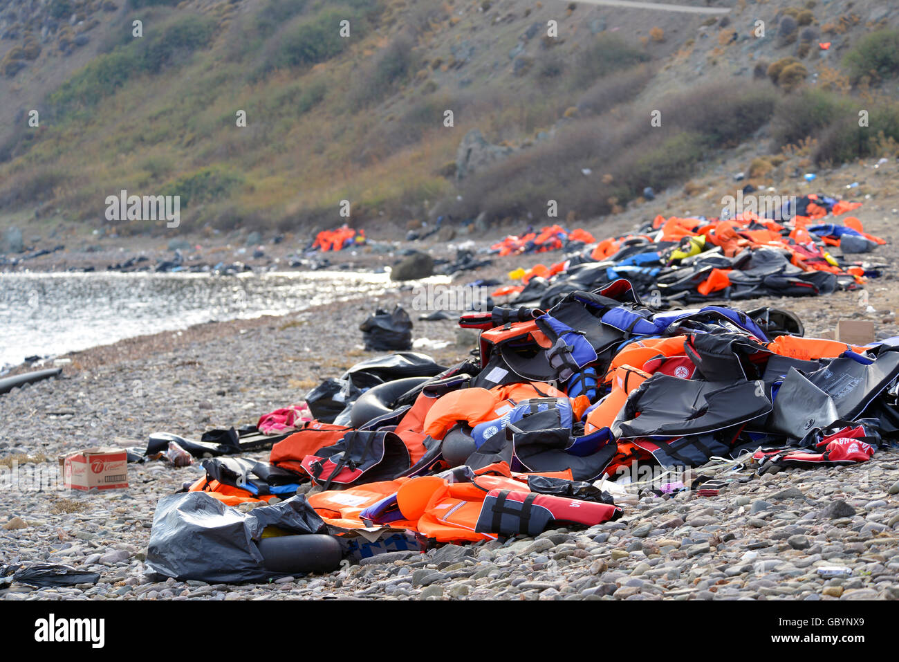 Refugee life jacket beach hi-res stock photography and images - Alamy