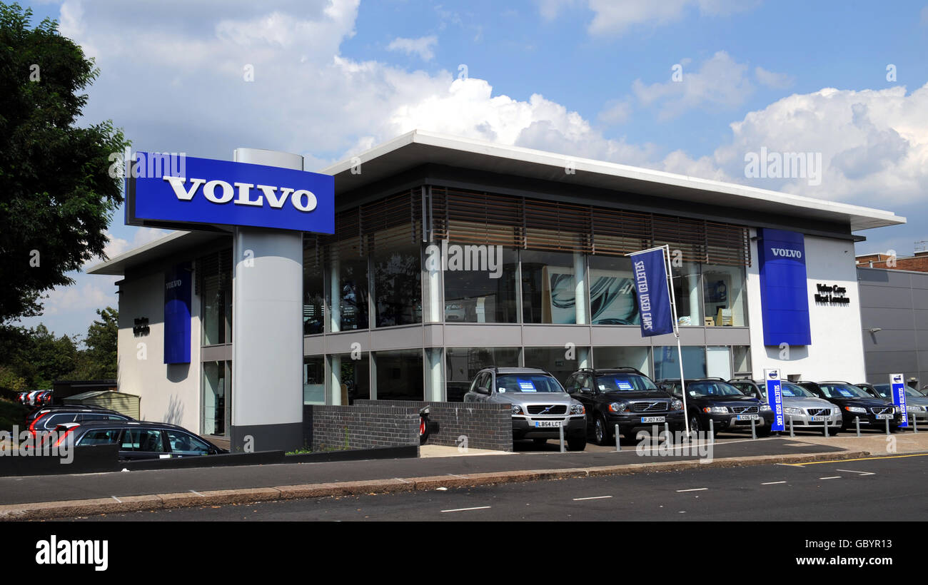 Volvo cars on the forecourt at a Volvo car showroom in Chiswick, west London. Stock Photo