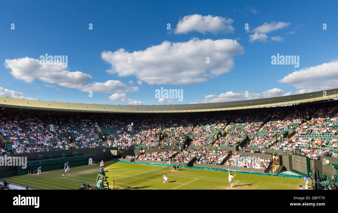 Wimbledon Tennis Championships 2016 - Court Number 1 with sunny blue sky, men's doubles quarter finals Stock Photo