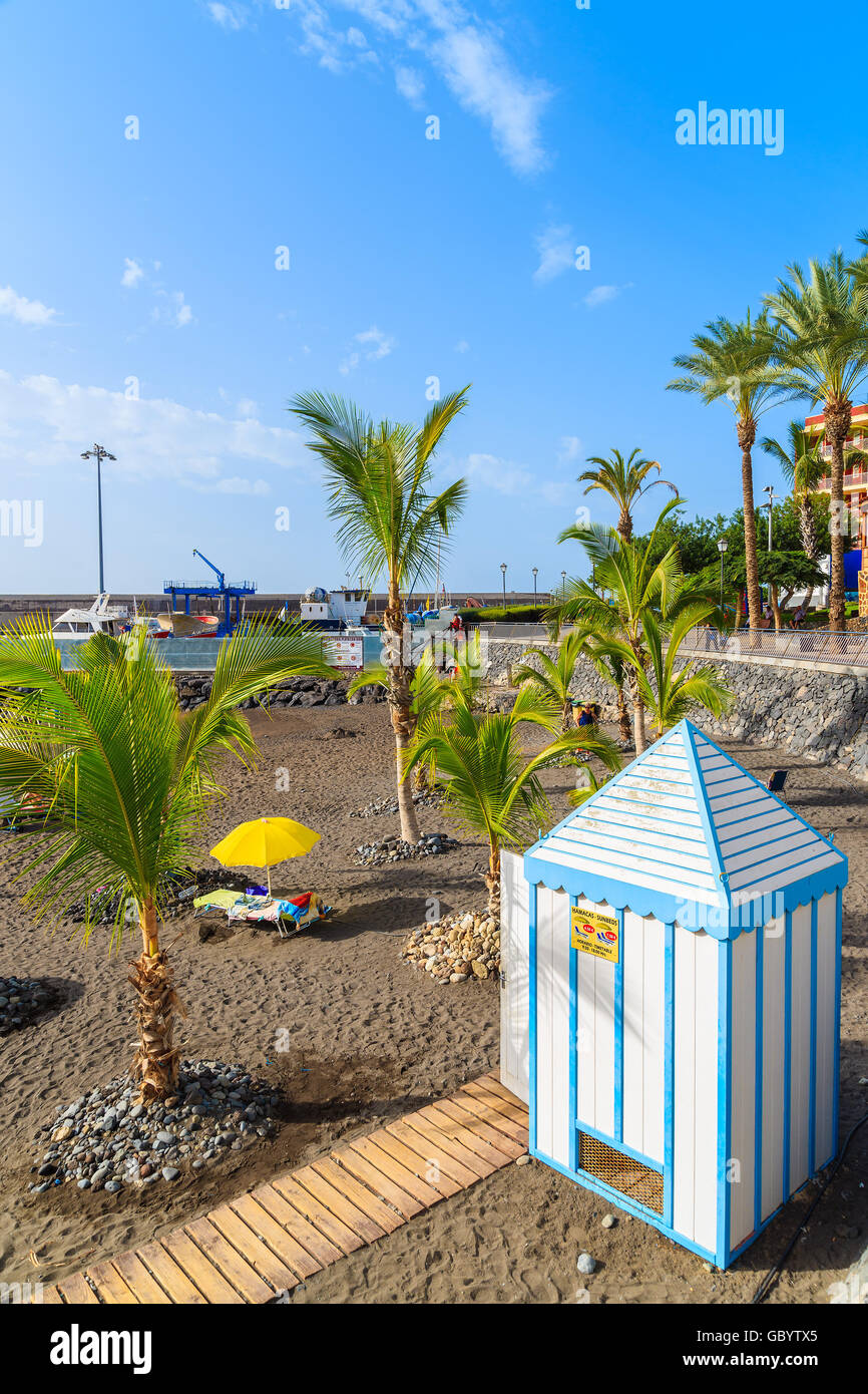 SAN JUAN BEACH, TENERIFE ISLAND - NOV 15, 2015: A view of tropical beach in San Juan town on coast of Tenerife, Canary Islands, Stock Photo