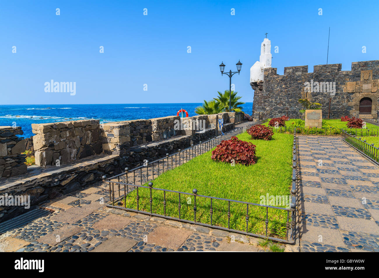 Green garden in castle San Miguel de Garachico, Tenerife, Canary