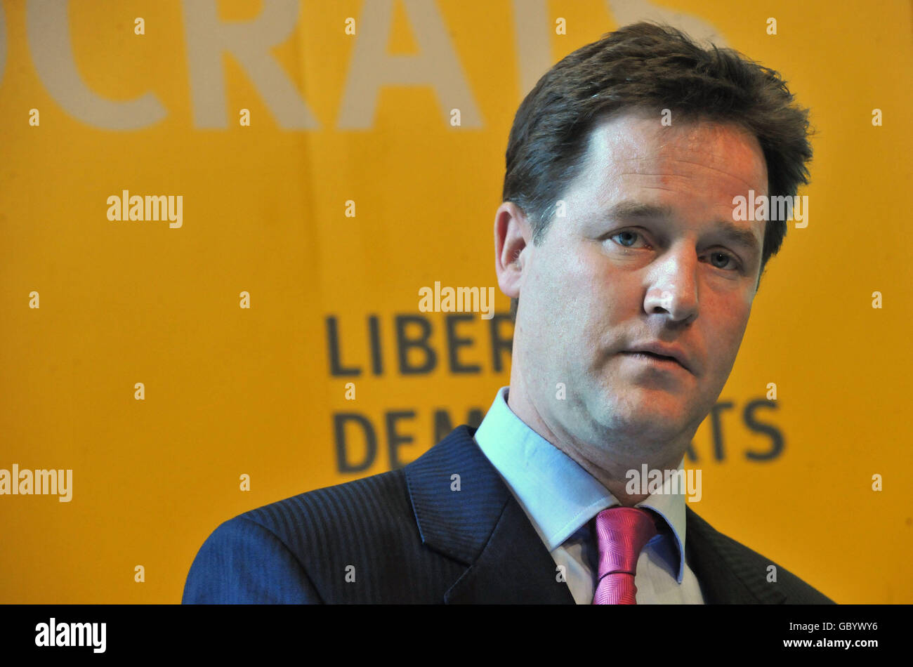 Liberal Democrat leader Nick Clegg launches 'A Fresh Start for Britain', outlining the principles on which the party will build its General Election manifesto, at LibDem London headquarters. Stock Photo