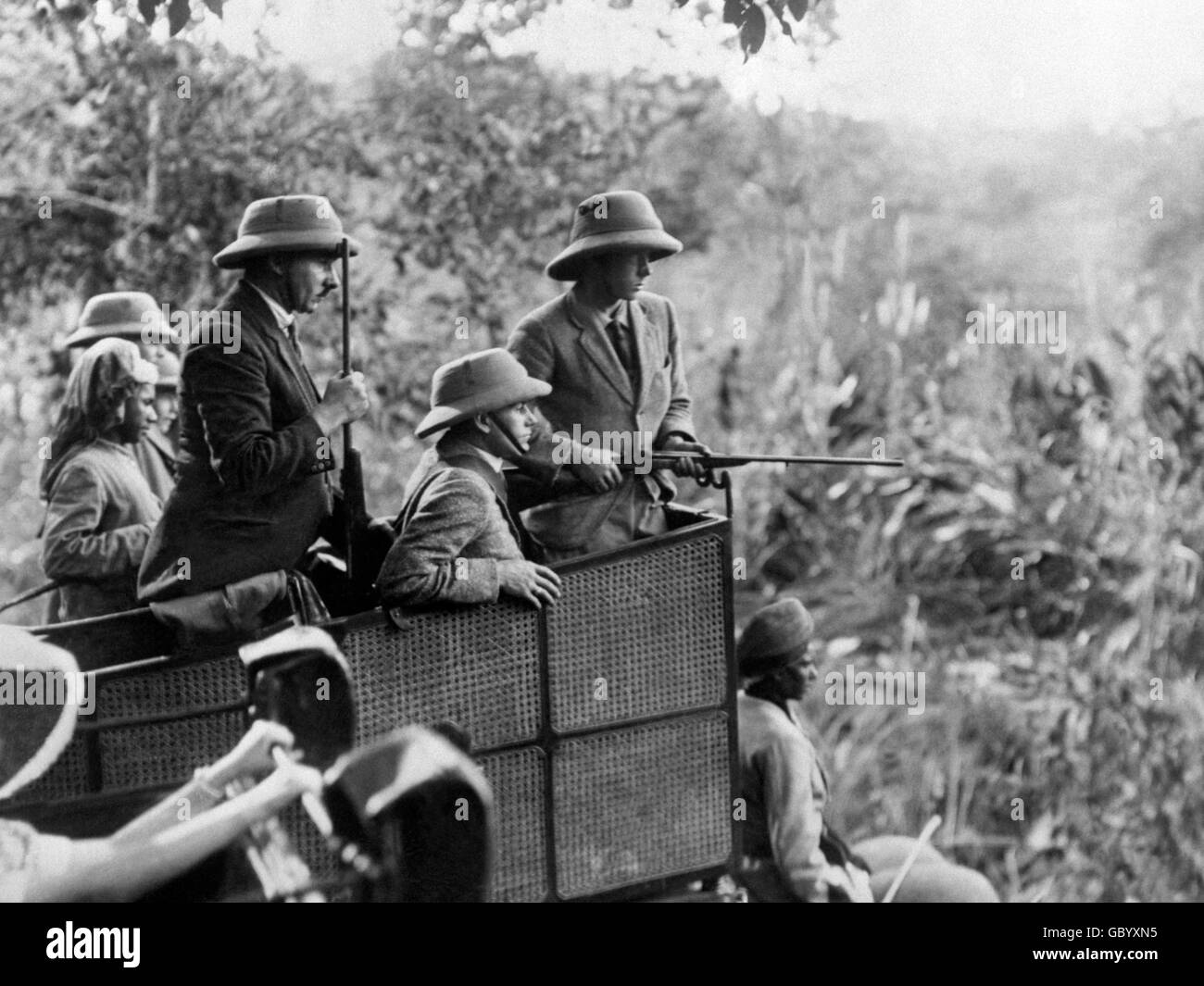 The Prince of Wales, on a tiger shoot in Nepal, during his Indian tour of 1921. Stock Photo