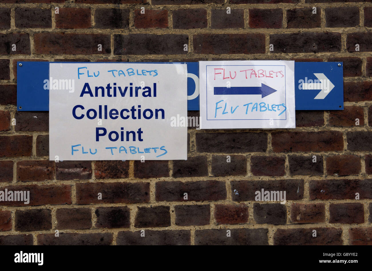 Signs outside the Mile End Hospital's anti-viral collection point, London. PRESS ASSOCIATION Photo. Picture date: Friday July 24, 2009. See PA story HEALTH Flu. Photo credit should read: Clive Gee/PA Wire Stock Photo