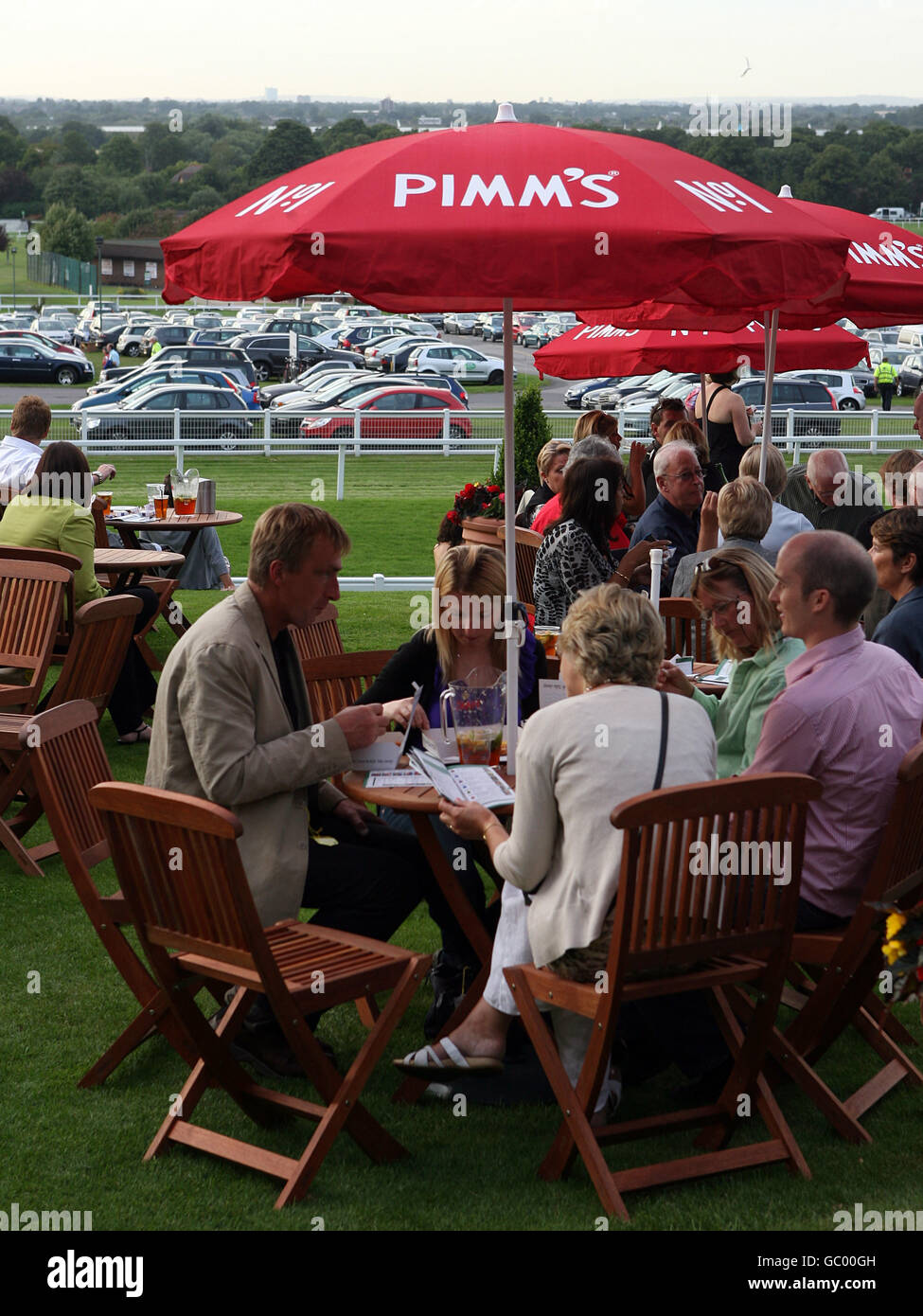 Horse Racing Simply Red Music Night Sandown Park. Racegoers enjoy a