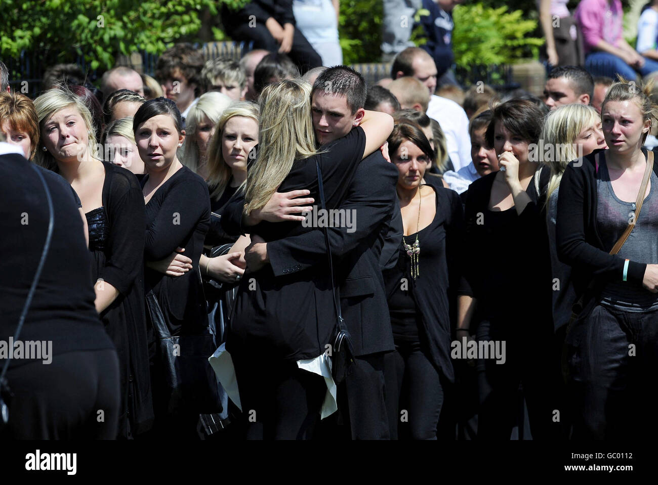 Family and friends of Rifleman James Backhouse during the funeral procession for the soldier in Castleford, West Yorkshire. Backhouse died in an explosion near Sangin in Helmand province on July 10. Stock Photo