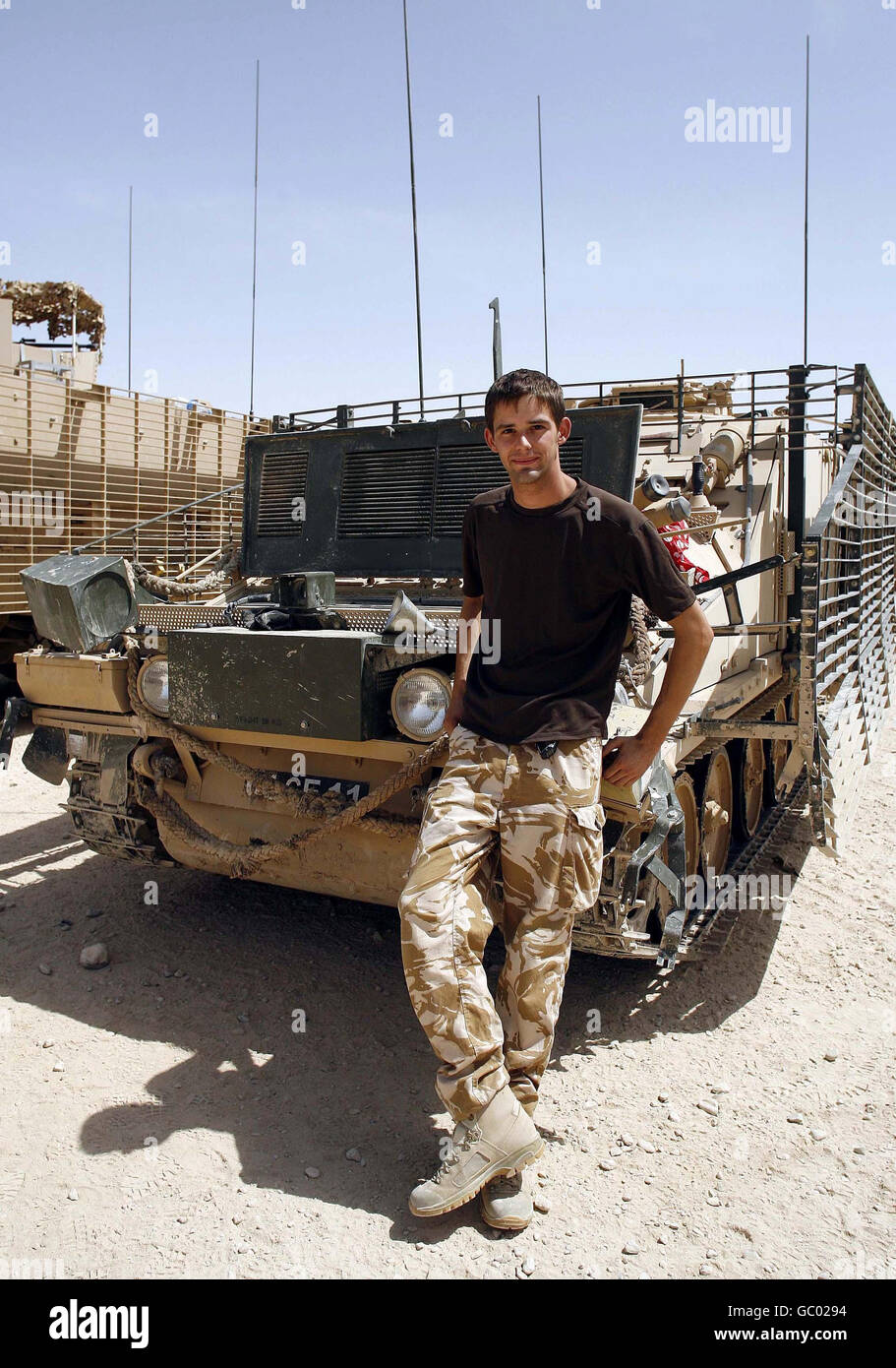 Trooper Richard Bix of the Light Dragoons onboard a Mastiff at F.O.B (forward Operating Base) Price, Afghanistan. Stock Photo