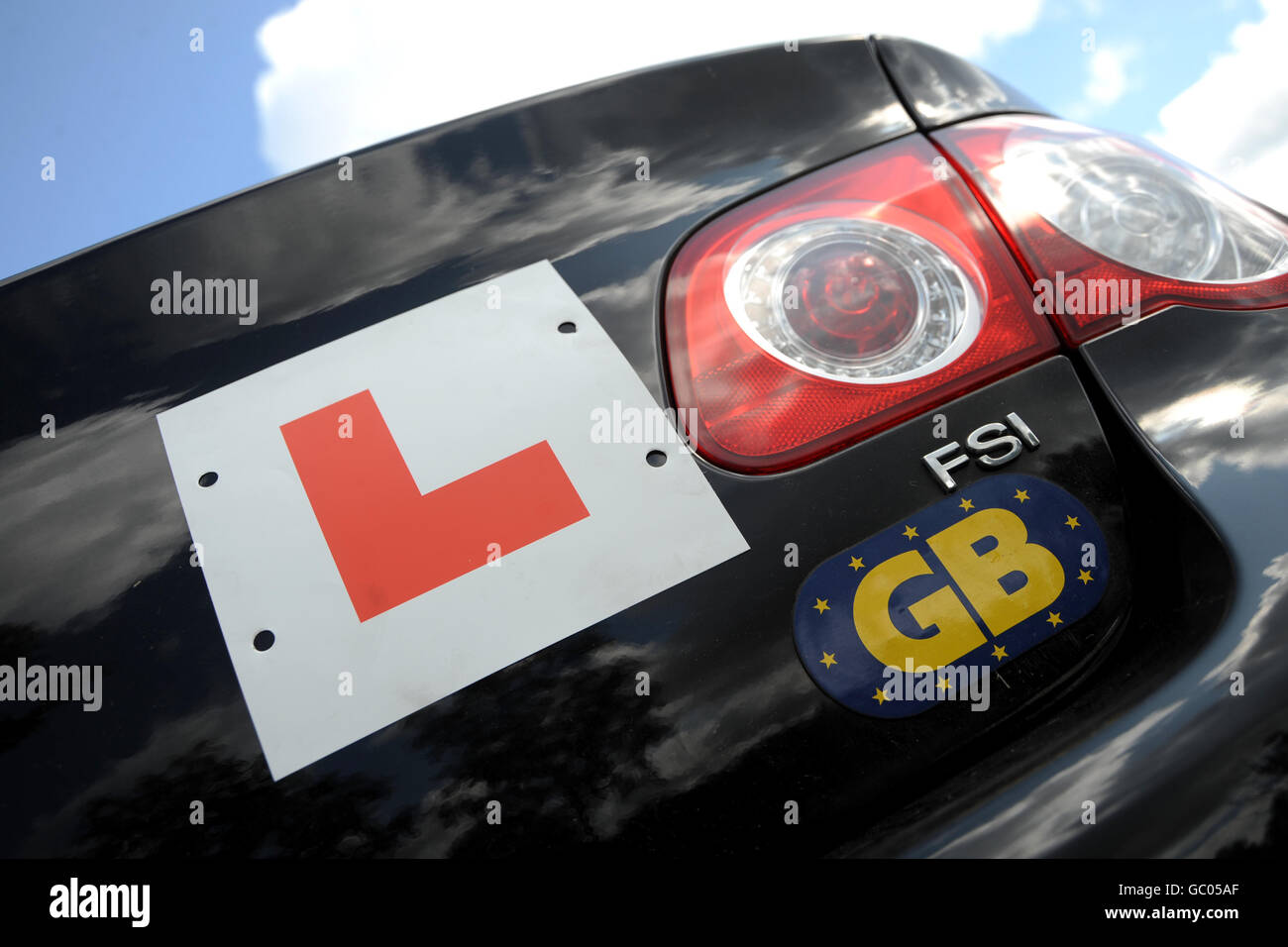 Learner Drivers. L plate on a car Stock Photo