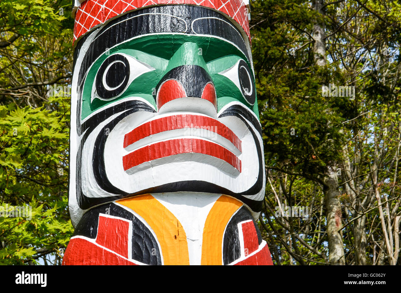 WoodenCarved Totem Poles in Stanley Park, Vancouver, Canada Stock