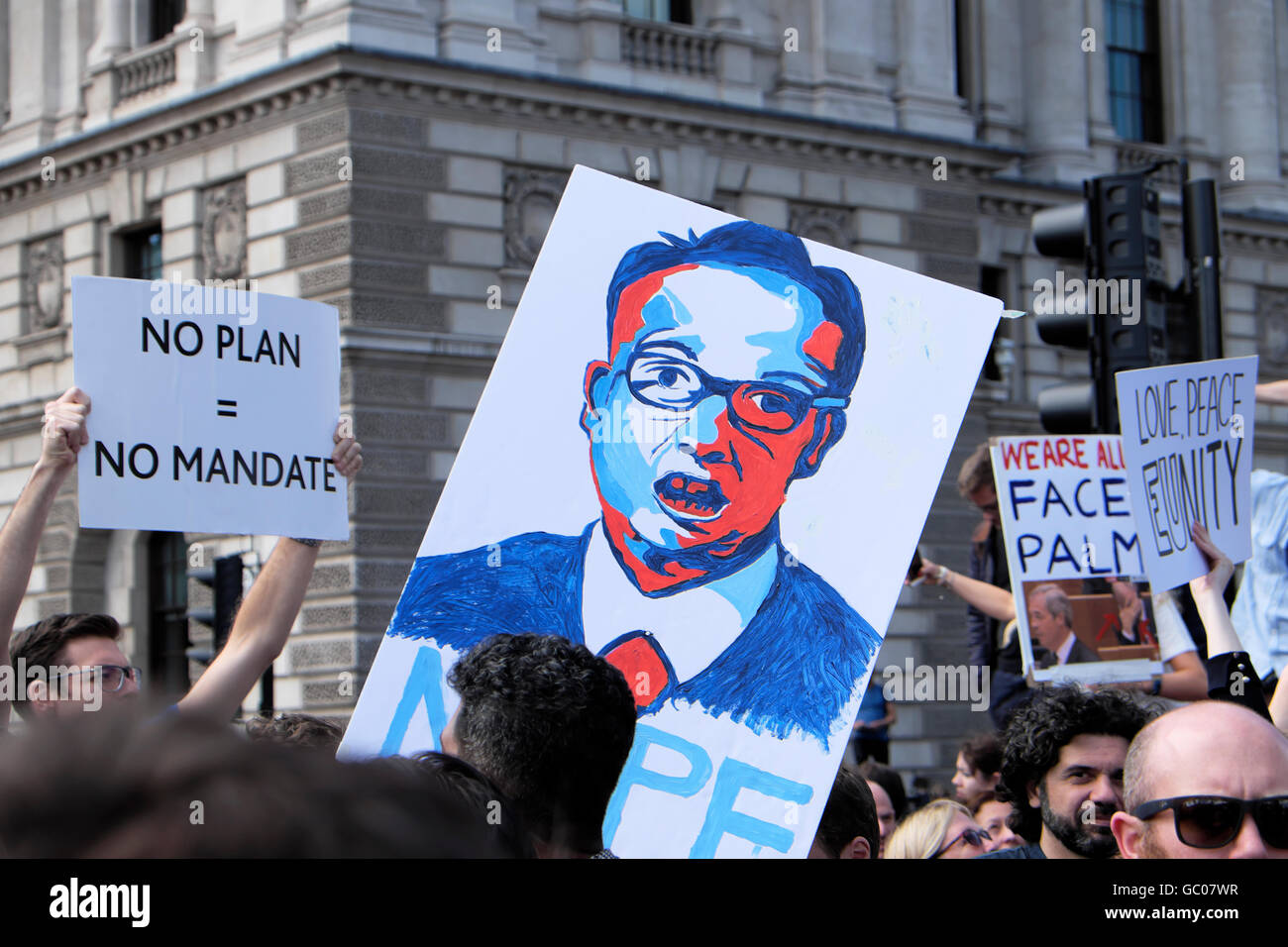 Protestors with Conservative Tory politician Michael Gove portrait poster at Brexit Protest in London England  KATHY DEWITT 23 June 2016 KATHY DEWITT Stock Photo