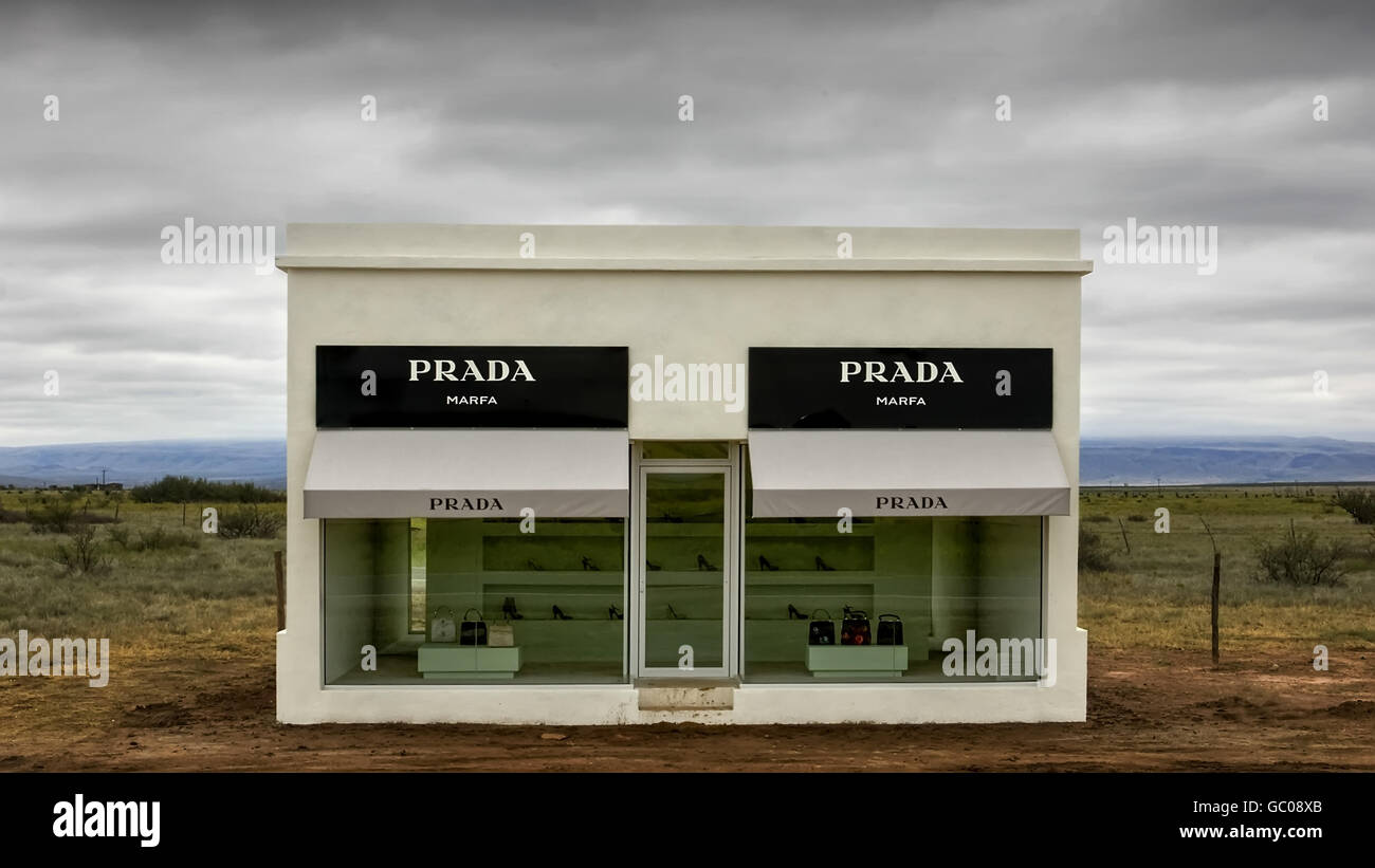 Prada permanent installation near Marfa, Texas. The town is home to the  Chinati Foundation, created by artist Donald Jud Stock Photo - Alamy