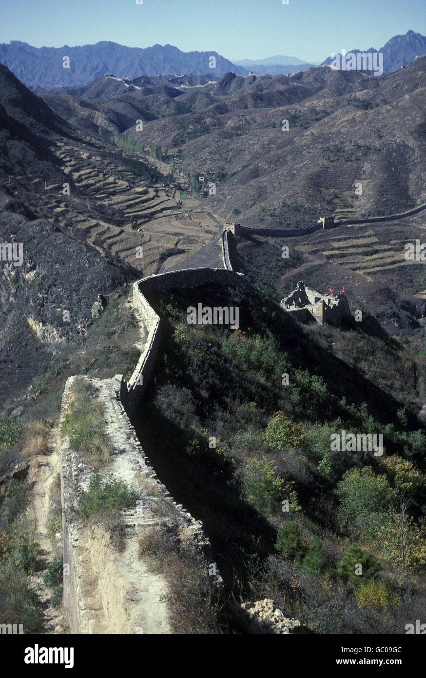 the great wall near the city of beijing in the east of china in east asia. Stock Photo