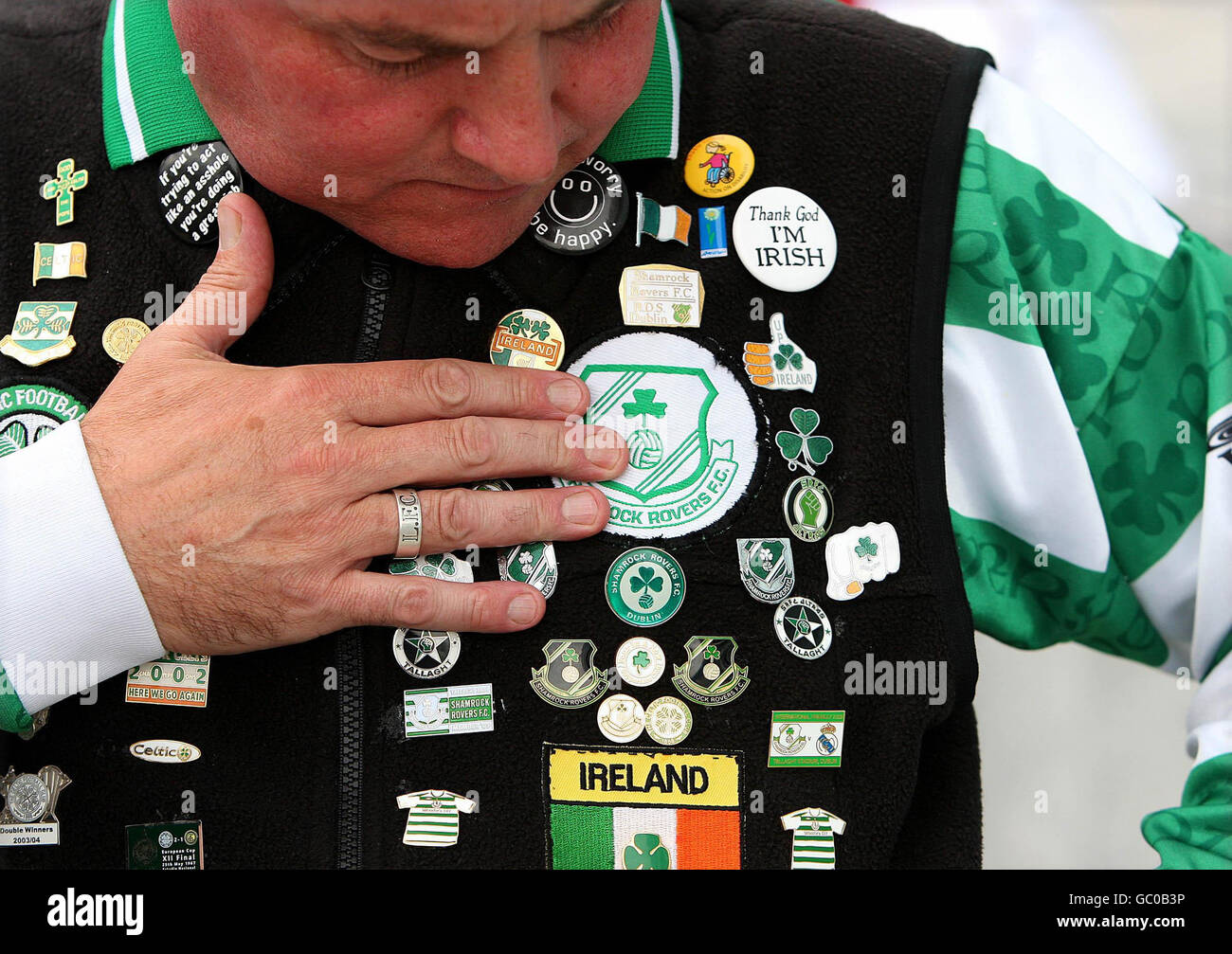 Shamrock Rovers fan Martin O Neill from Crumlin prior to the pre-season friendly at Tallaght Stadium, Dublin. Stock Photo