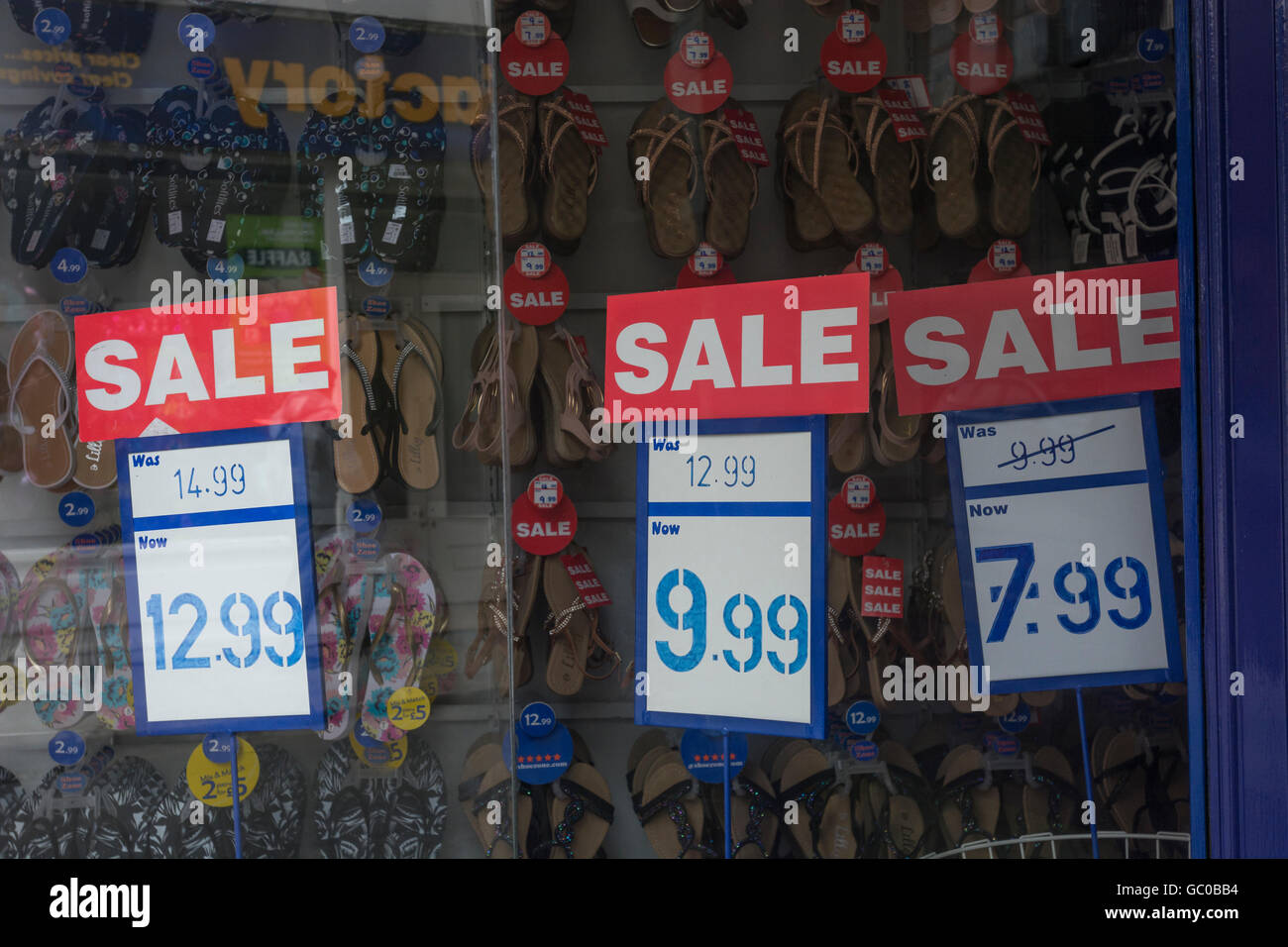 Hight street sales / retail sales / consumer confidence concept. Price reductions. Stock Photo