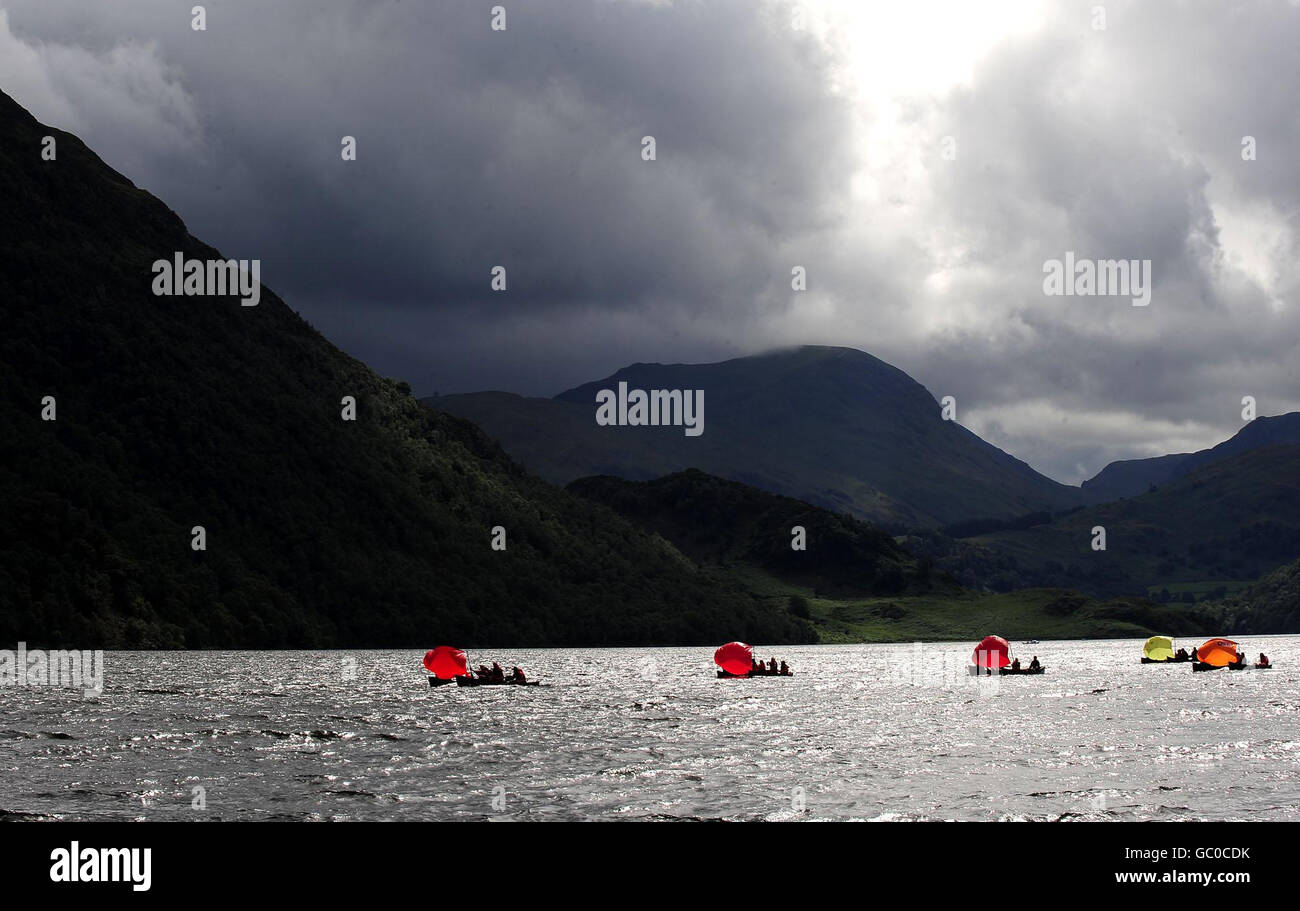 People learn to sail in improvised ailing boats at Ullswater in the