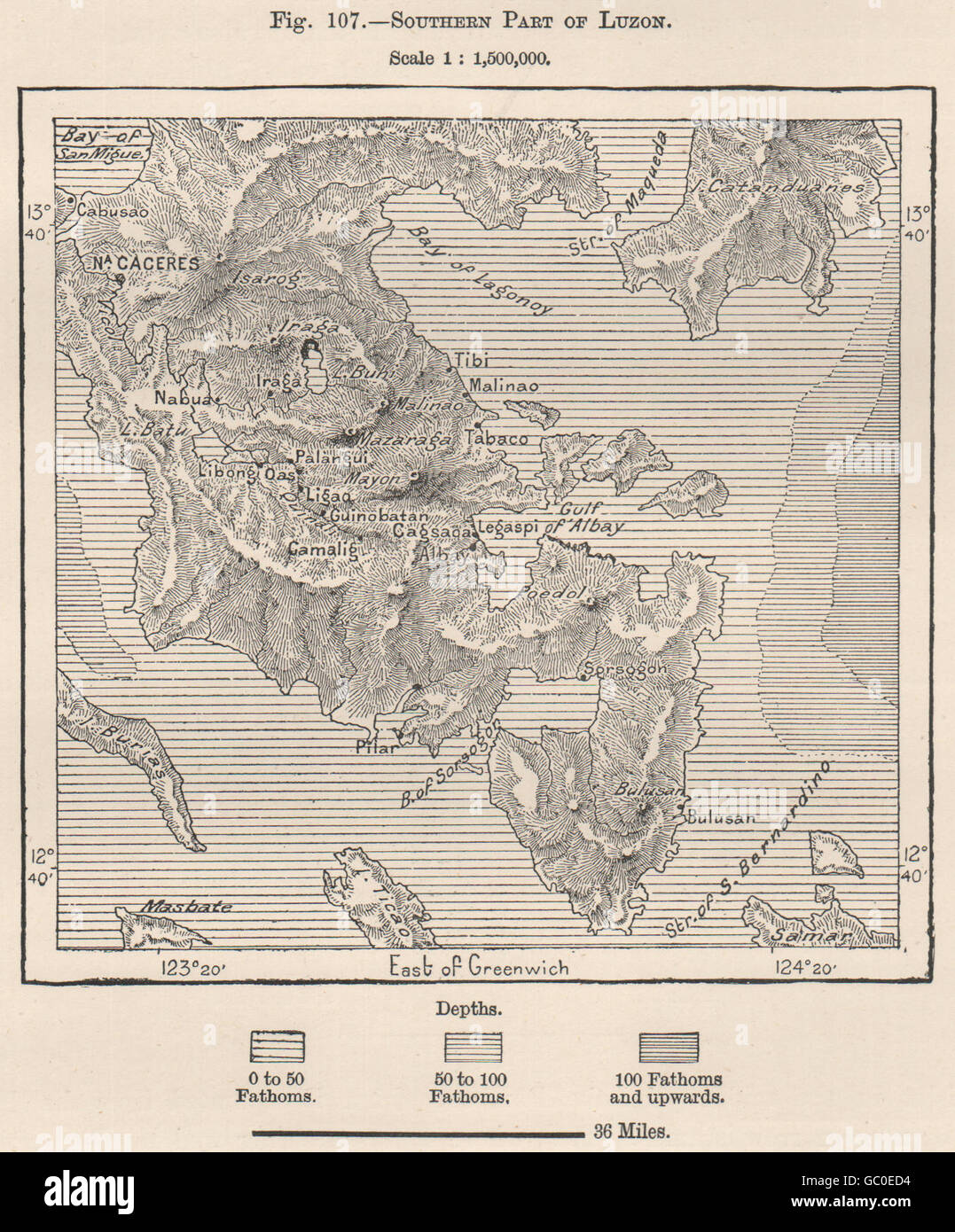 Southern part of Luzon. Philippines, 1885 antique map Stock Photo