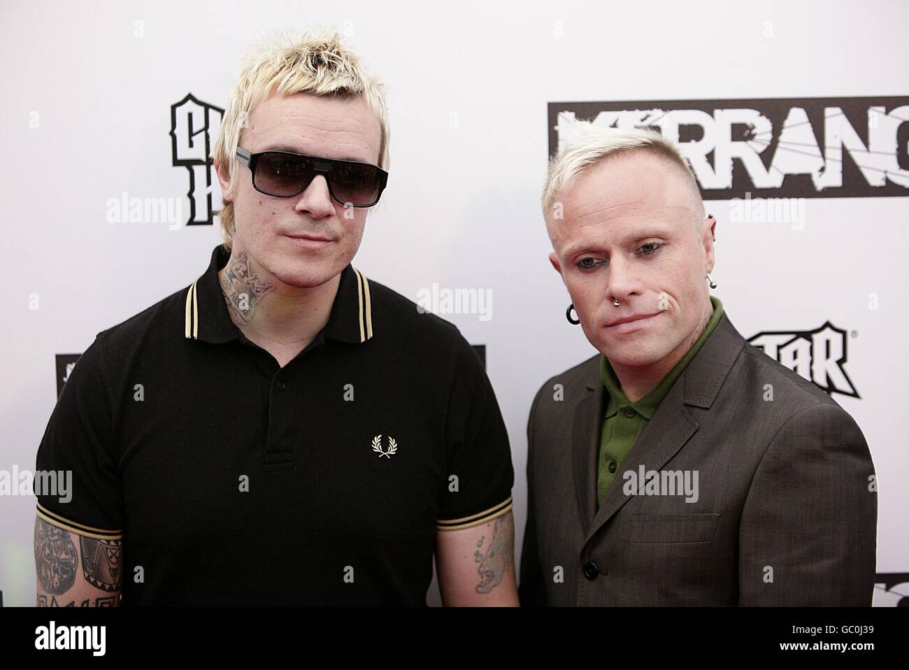 Liam Howlett and Keith Flint (right) of The Prodigy arriving at the Kerrang! Awards, at the Brewery, London. PRESS ASSOCIATION Photo. Picture date: Monday August 3, 2009. Photo credit should read: Yui Mok/PA Wire Stock Photo