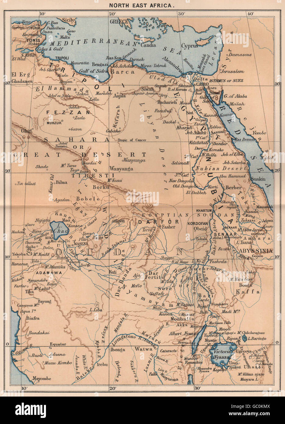 North East Africa, 1885 antique map Stock Photo