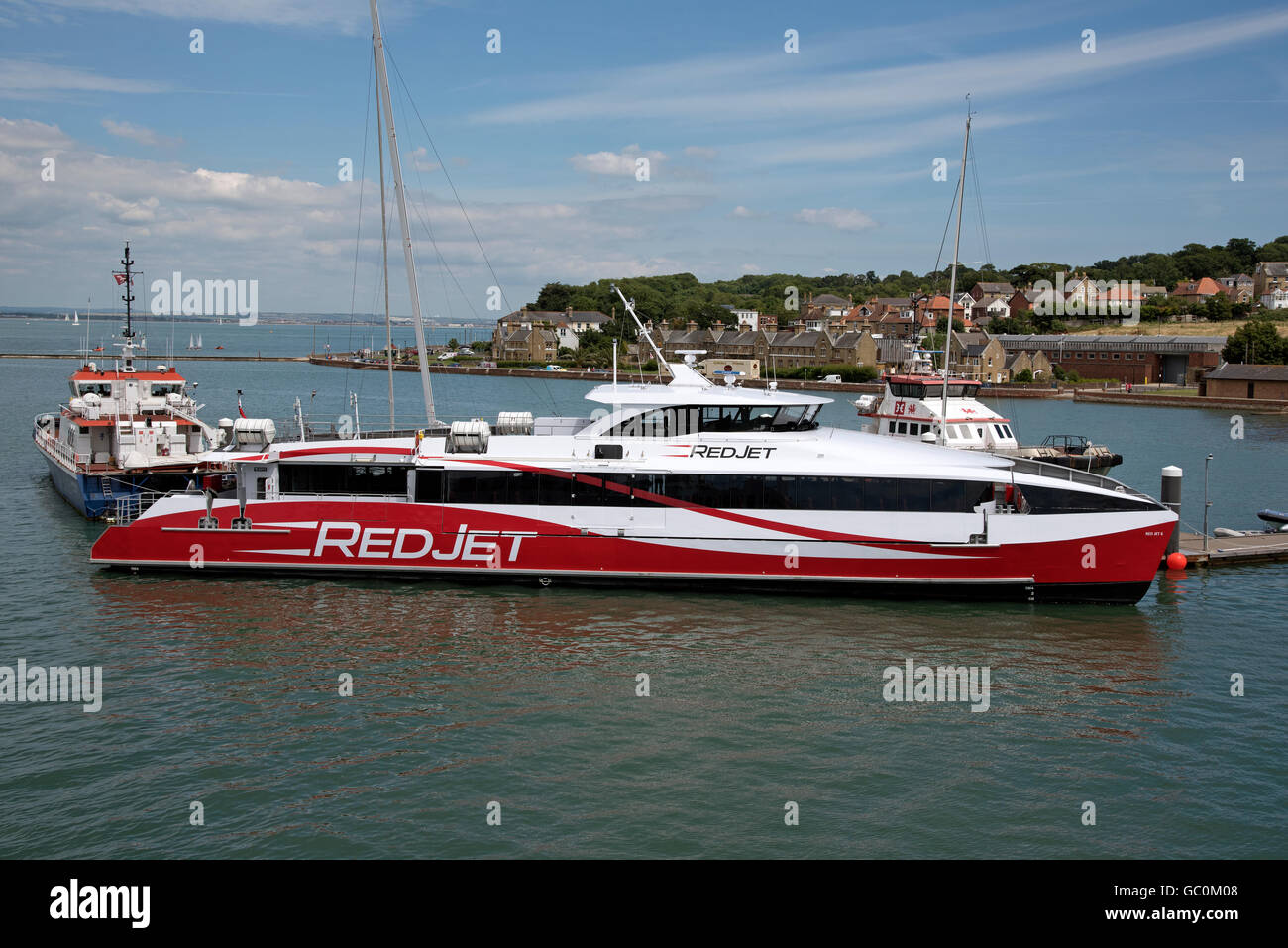 Redjet 6 a new high speed passenger ferry carrying 275 fare paying passengers between Cowes and Southampton southern England UK Stock Photo