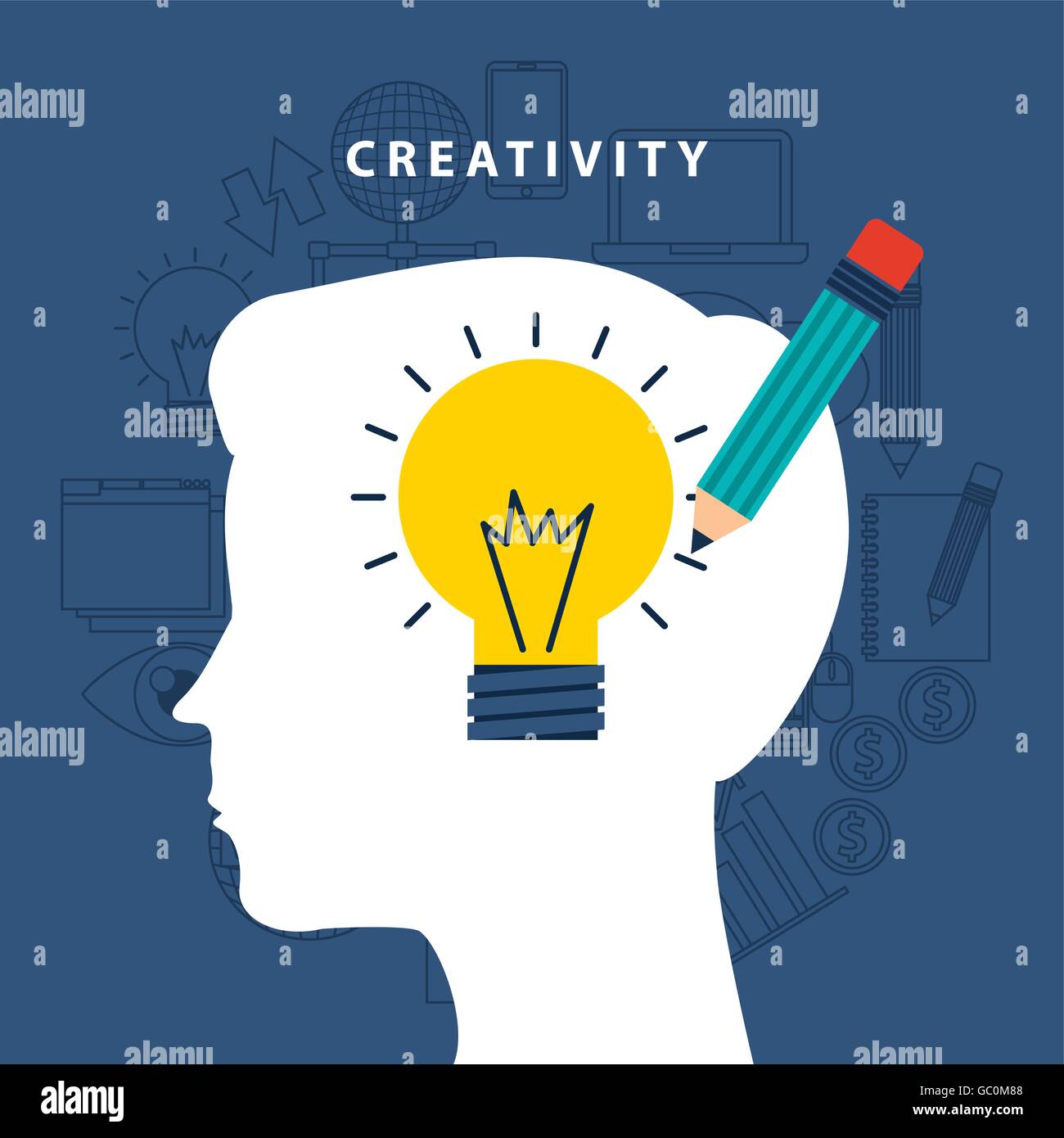 Creativity icon and human head design. Vector graphic Stock Vector ...