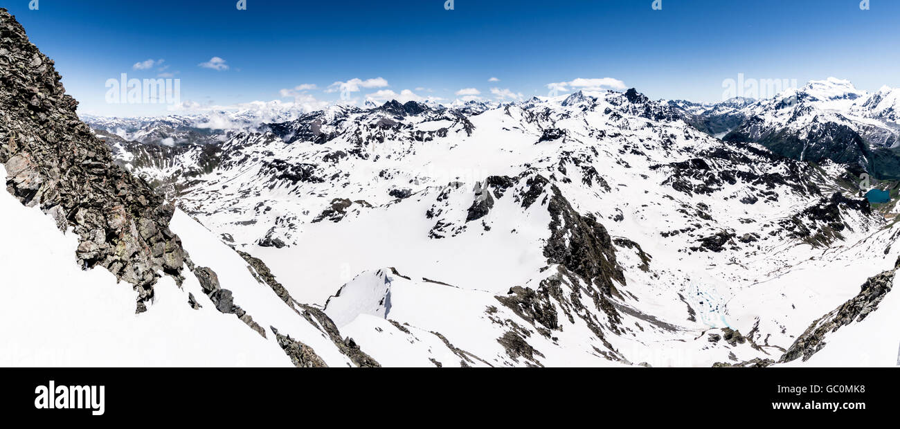 Views of the Swiss alps from Mont Fort in Verbier Switzerland in summer Stock Photo