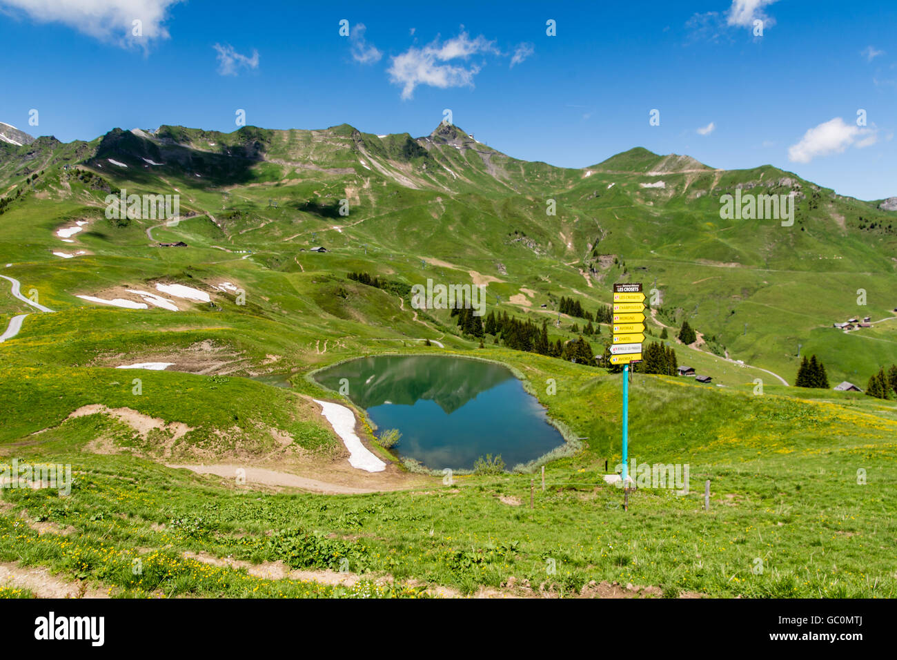 Panoramic view of the Alps in Switzerland in Summer at Portes du Soleil Stock Photo