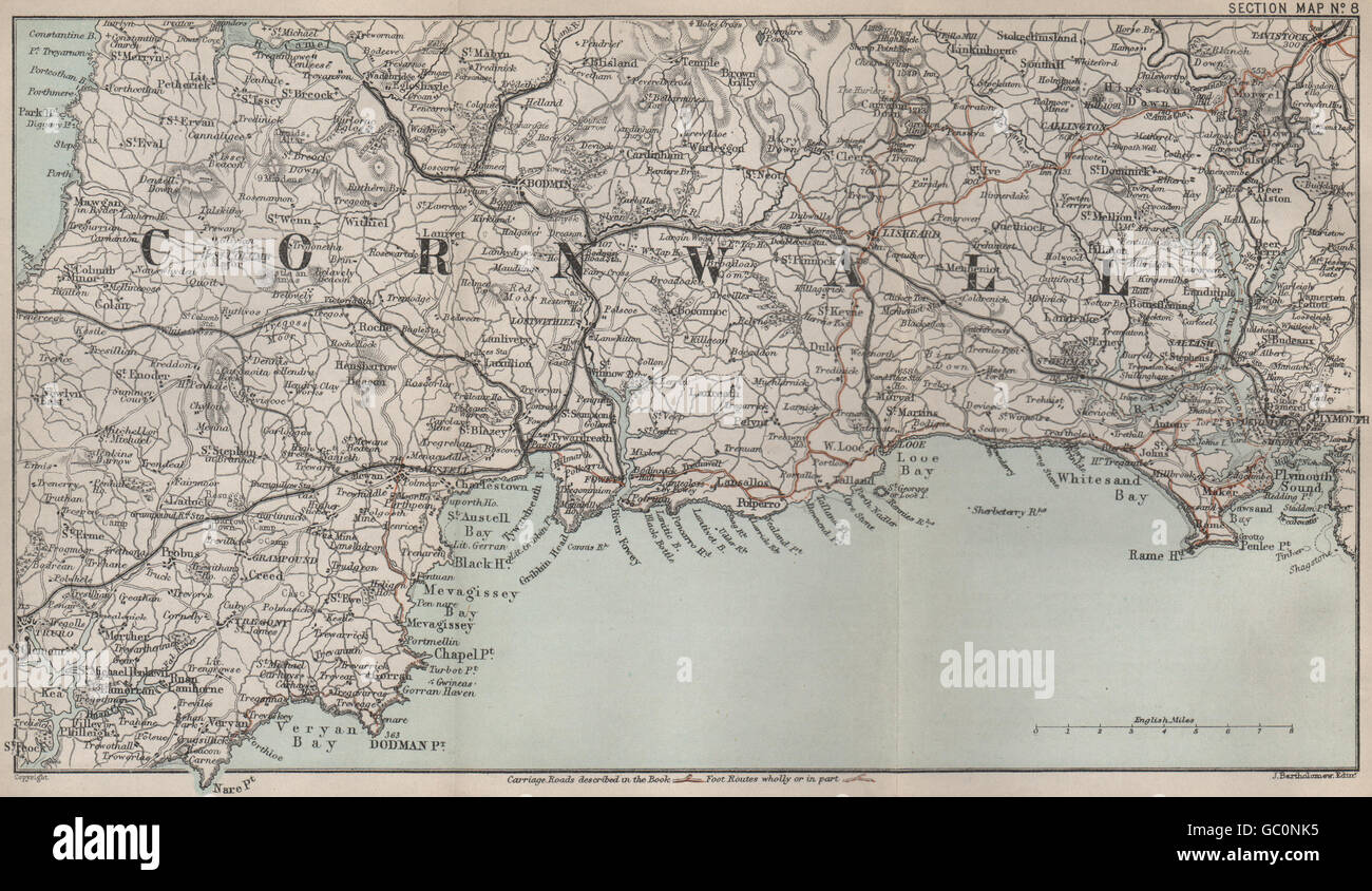Map Of Looe Cornwall South Cornwall Coast Looe Fowey Polperro Roseland Plymouth St Austell, 1892  Map Stock Photo - Alamy