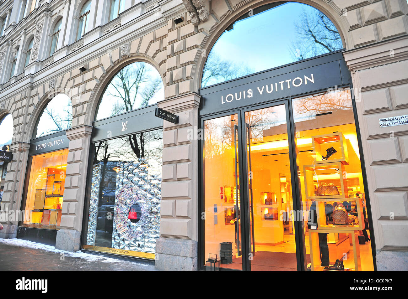 HELSINKI, FINLAND - JANUARY 4: Facade of Louis Vuitton store in Helsinki on January 4, 2016. Stock Photo