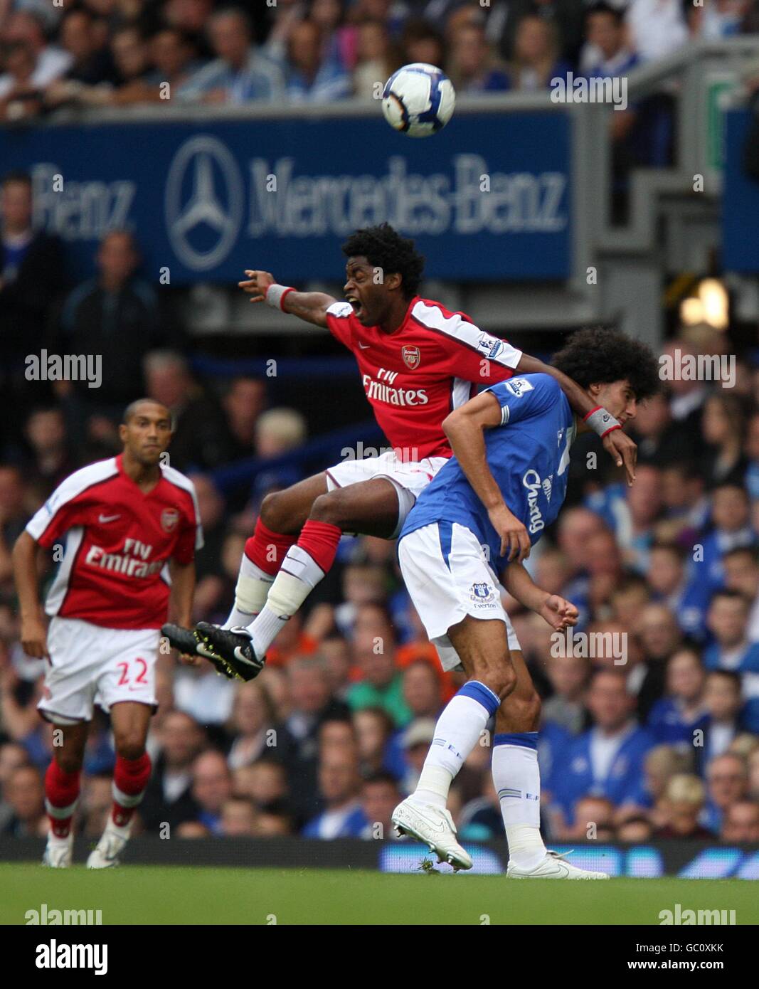 Soccer - Barclays Premier League - Everton v Arsenal - Goodison Park. Arsenal's Alexandre Song Billong and Everton's Marouane Fellaini (right) battle for the ball Stock Photo