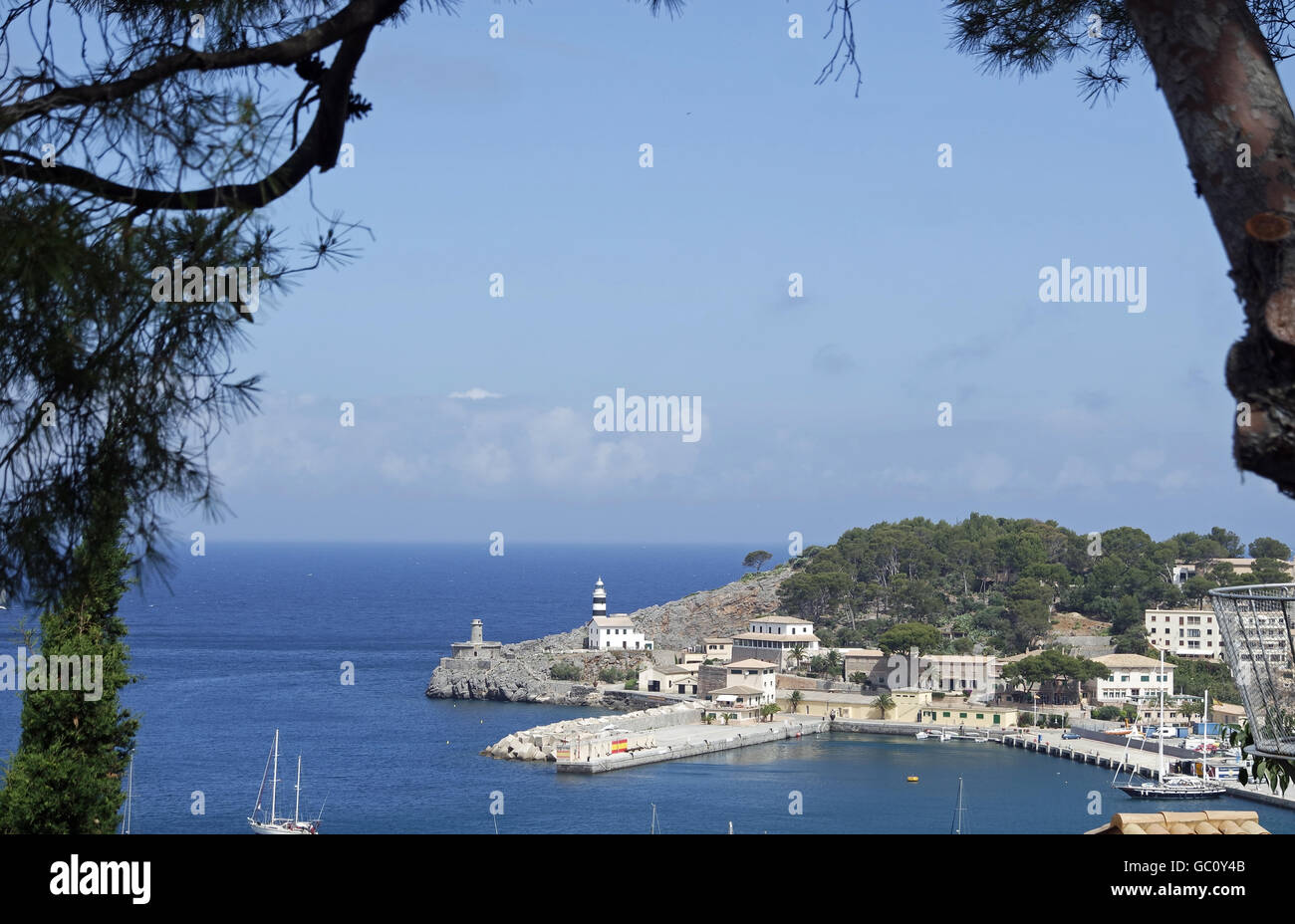 harbor of port de soller on spanish islandmallorca Stock Photo
