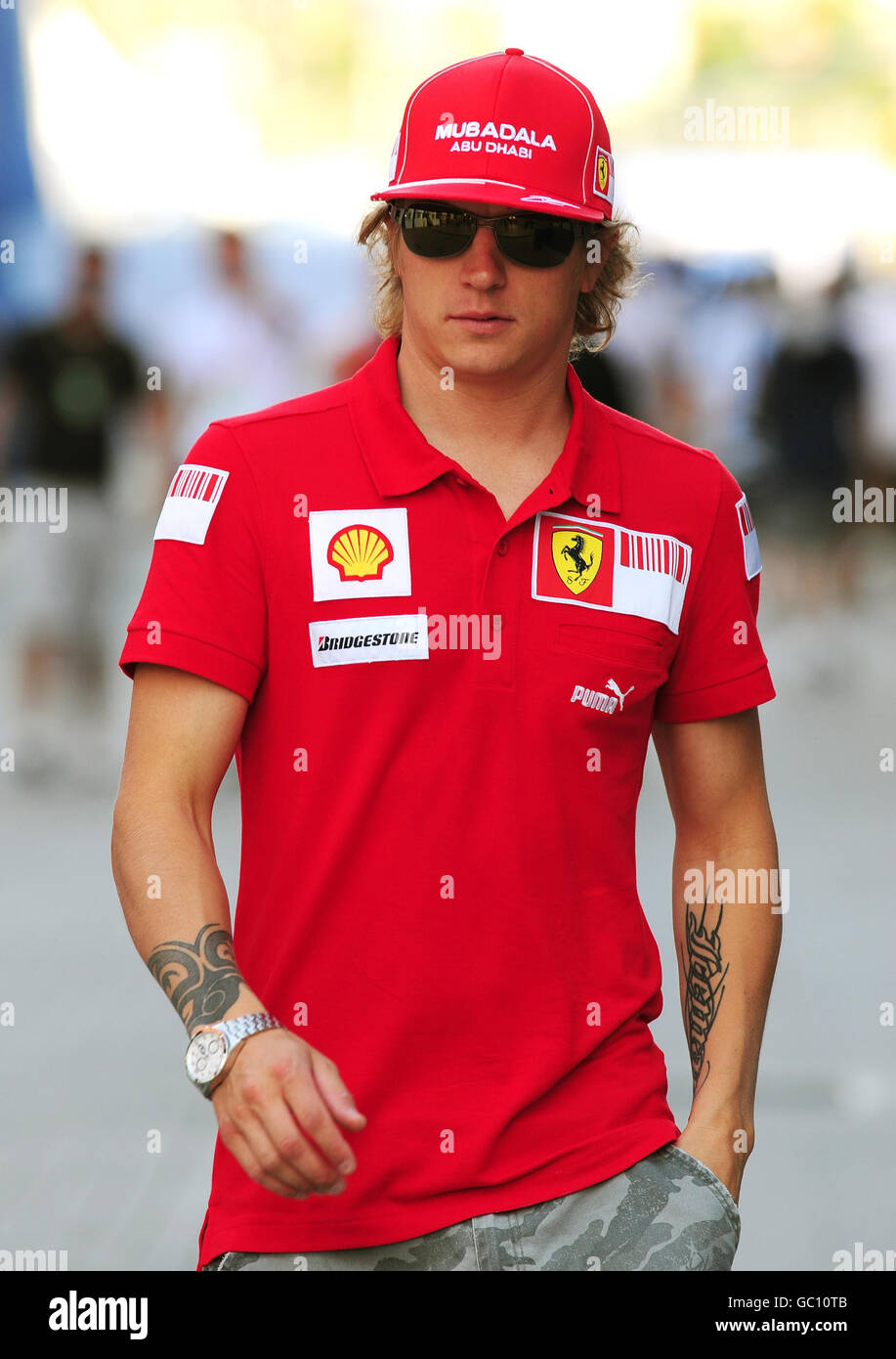 Ferrari's Kimi Raikkonen before the practice day at the Circuit Valencia, Spain. Stock Photo
