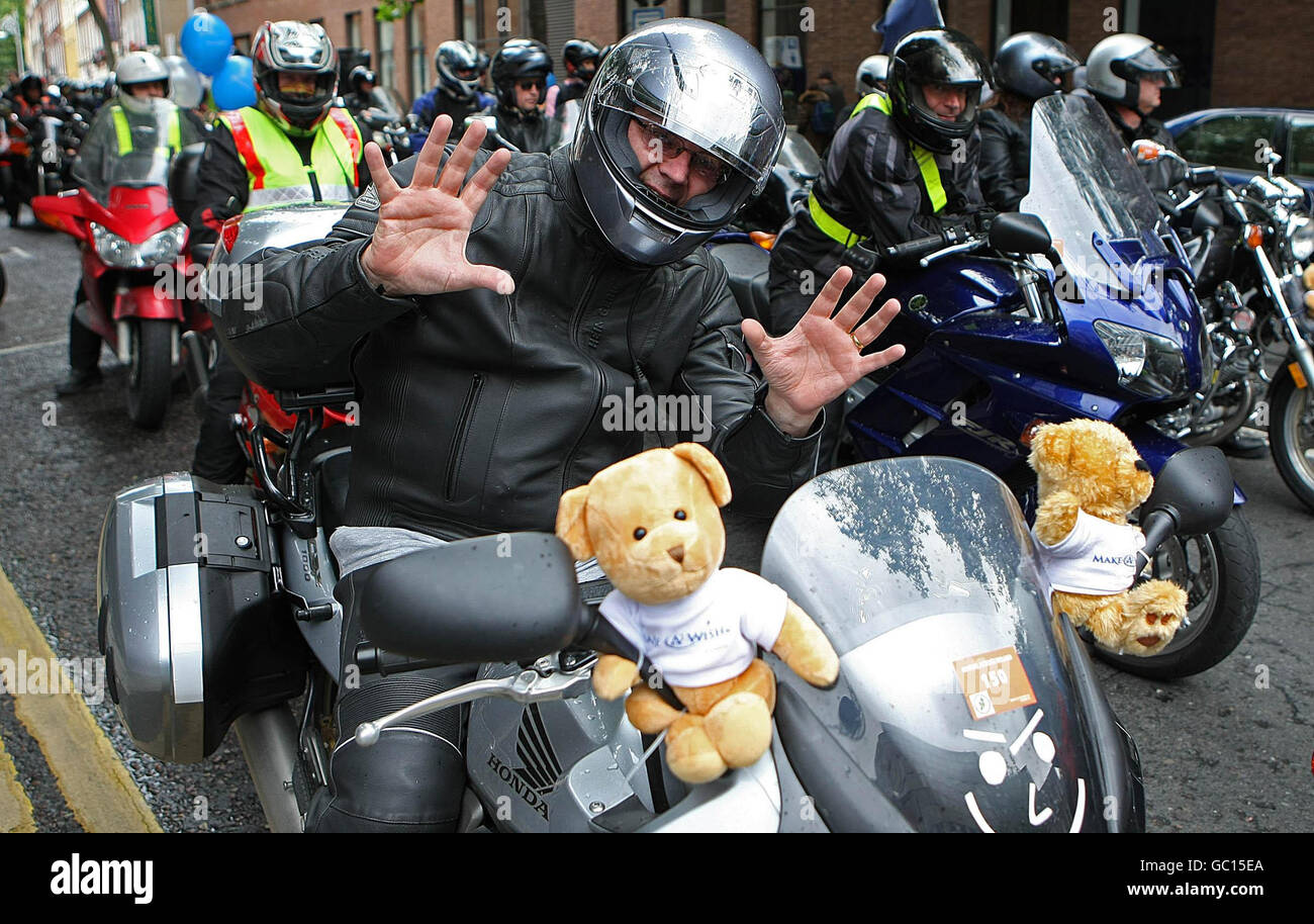 Hundreds of bikers gather in central Dublin today for the annual Make A Wish Charity bike ride from Dublin to Galway in aim of the Make A Wish Foundation. Stock Photo
