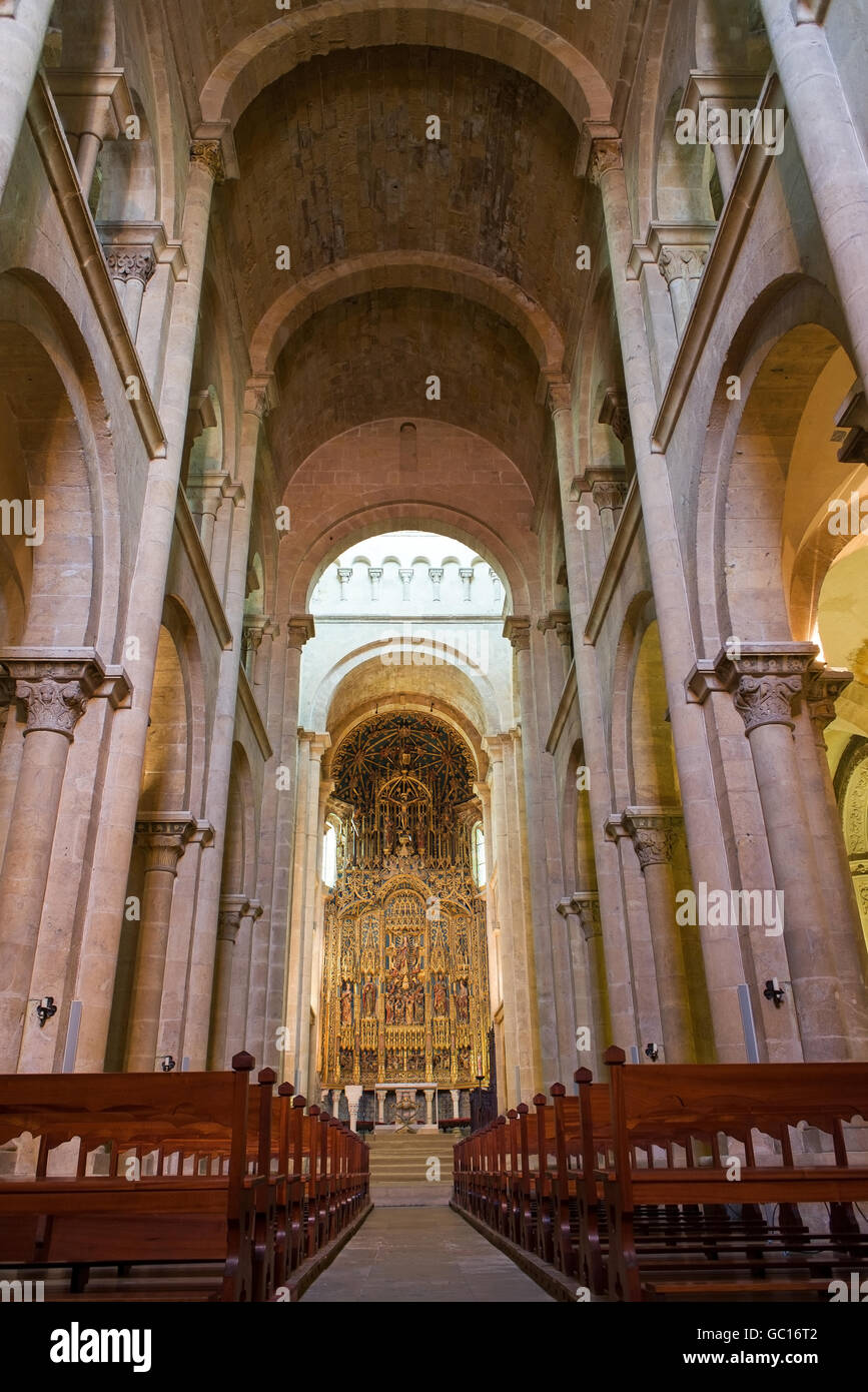 Nave of  of  Se Velha, Santa Maria de Coimbra, the old Cathedral of Coimbra. Portugal. Stock Photo