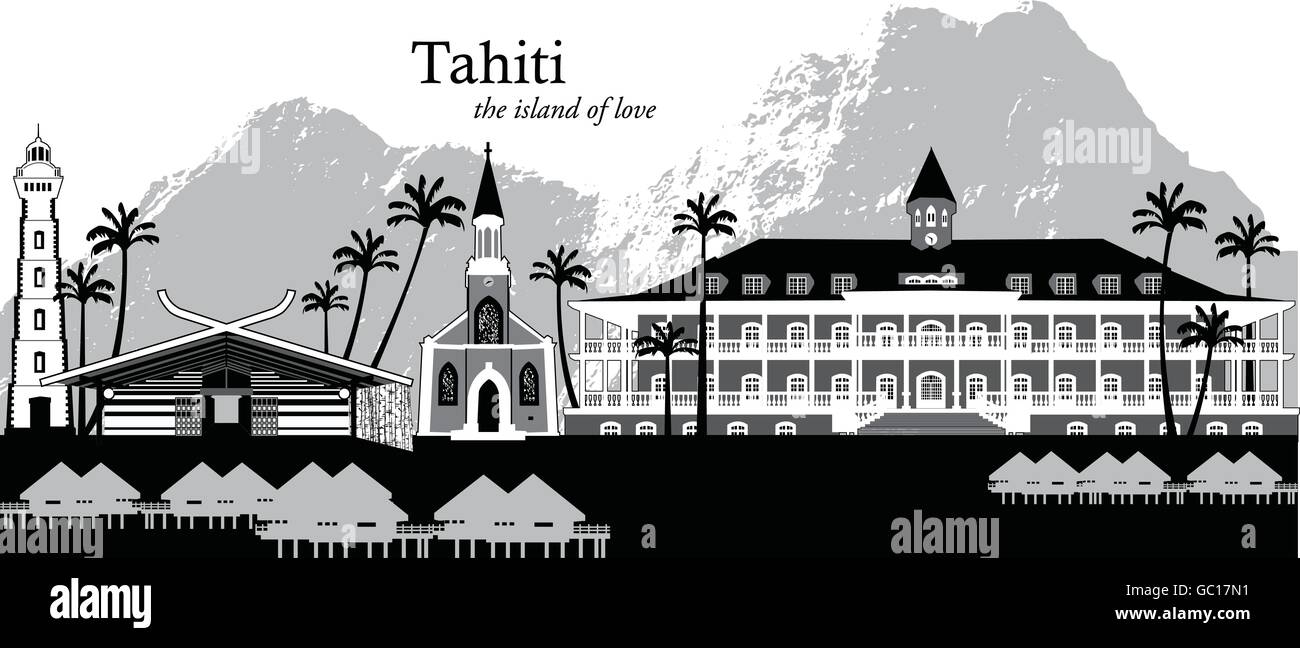 Vector illustration of the island of Tahiti, French Polynesia Stock Vector