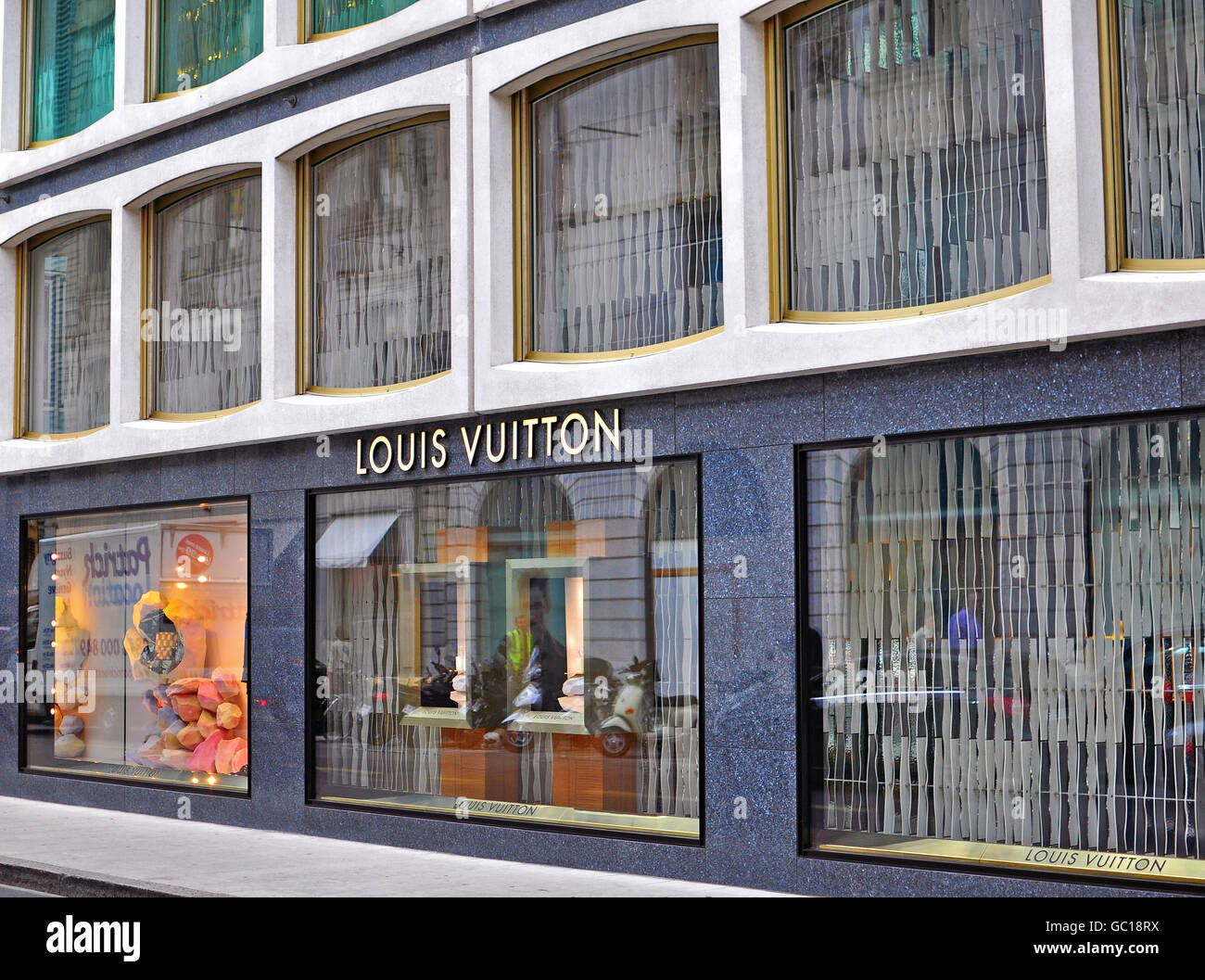 GENEVA, SWITZERLAND - SEPTEMBER 3: Facade of Louis Vuitton store in Geneva on September 3, 2015. Stock Photo