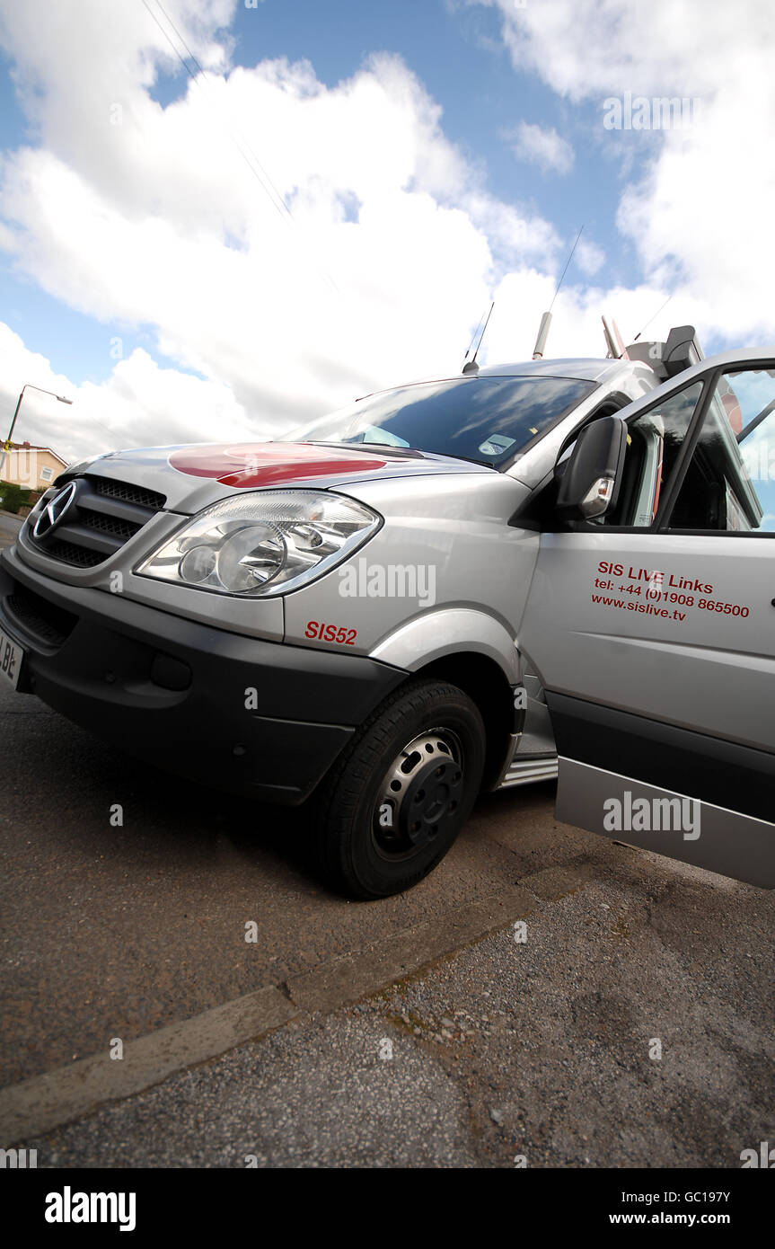 SIS Satellite van parked outside KeTech Systems, Glaisdale Drive East