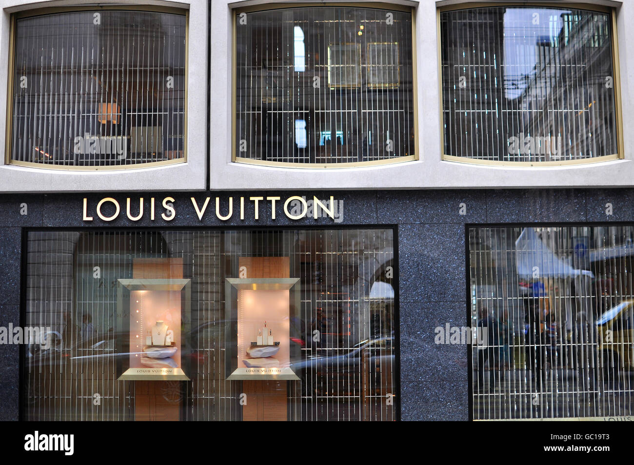 GENEVA, SWITZERLAND - SEPTEMBER 3, 2015: Facade of Louis Vuitton store in the shopping street of Geneva on September 3, 2015. Stock Photo