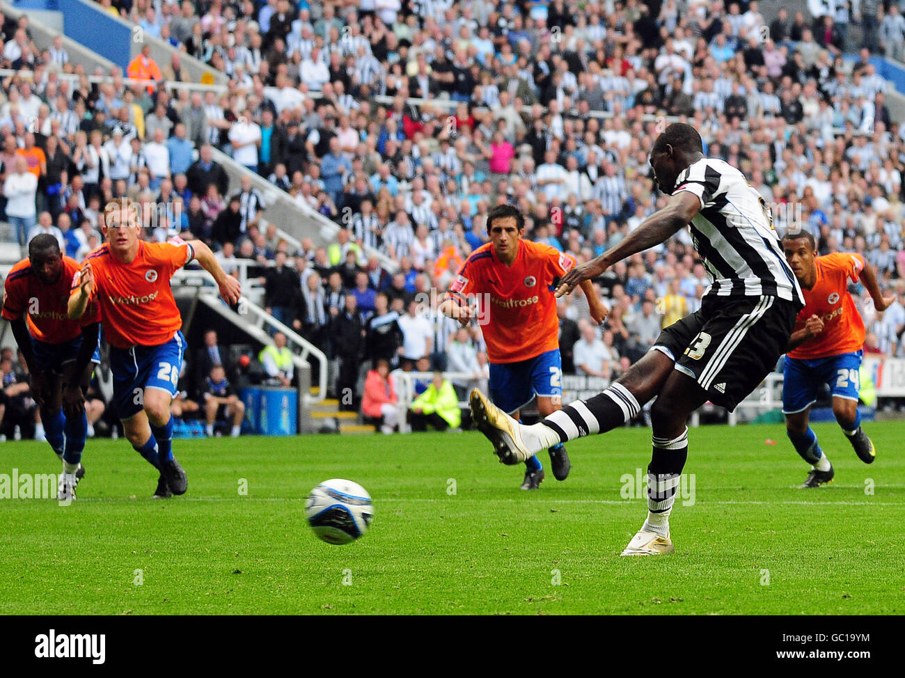 Newcastle United's Shola Ameobi scores his sides third goal of the game ...