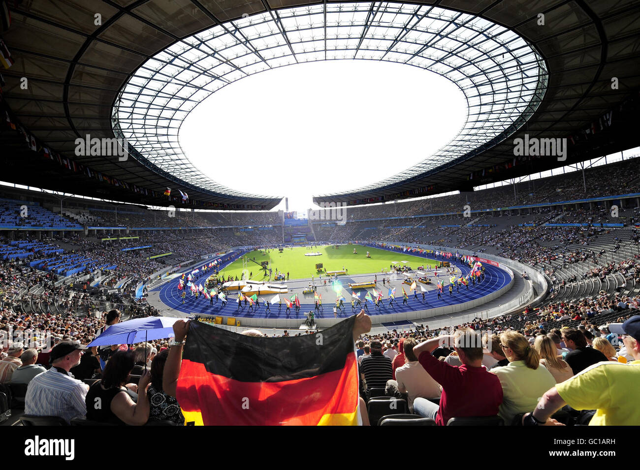 A view of the opening ceremony during the IAAF World Championships at the Olympiastadion, Berlin. Stock Photo