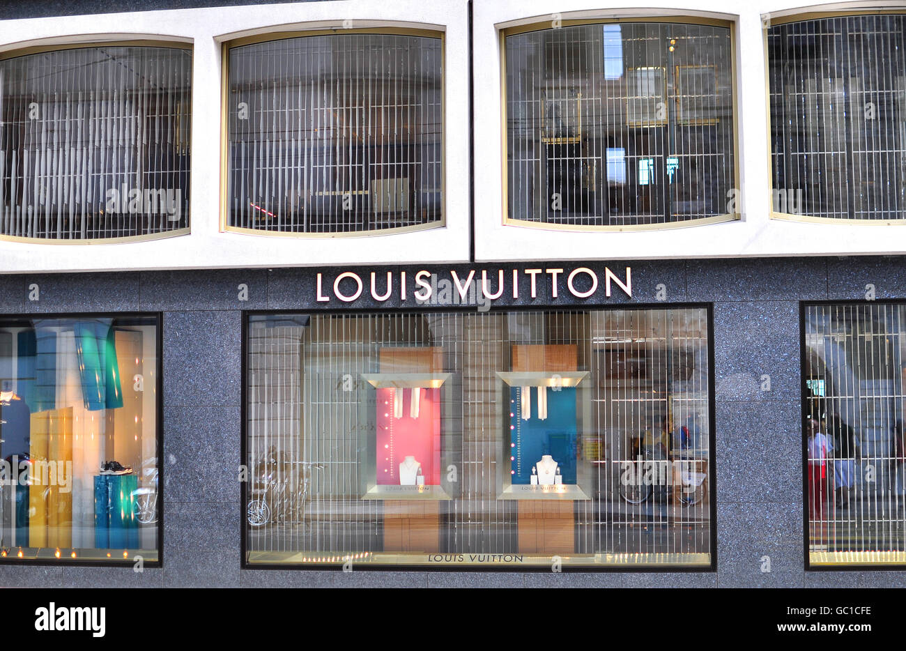 GENEVA, SWITZERLAND - AUGUST 17: Facade of Louis Vuitton store in the shopping street of Geneva on August 17, 2015. Stock Photo