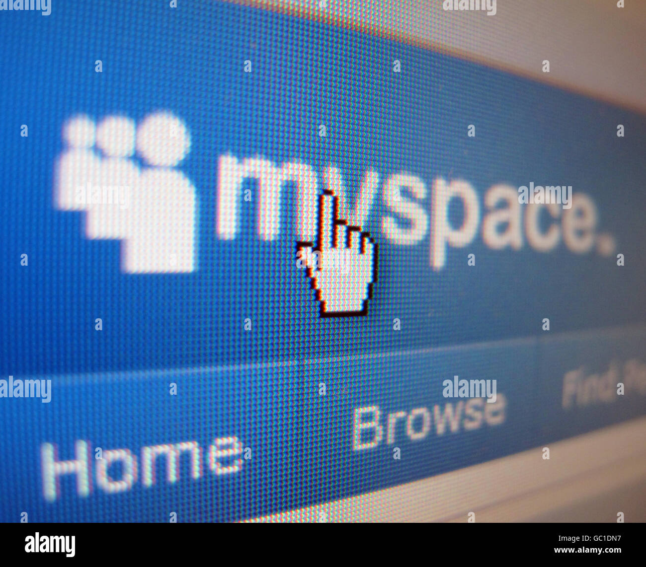 The myspace icon displayed on a laptop. Stock Photo