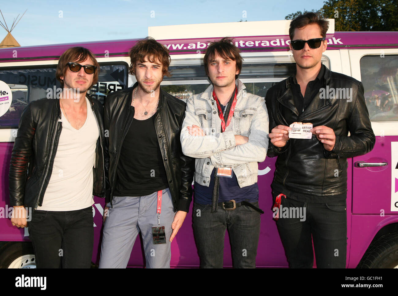 Jet backstage in the Absolute Radio VIP area during the Virgin Media V Festival at Hylands Park, Chelmsford, Essex. Stock Photo