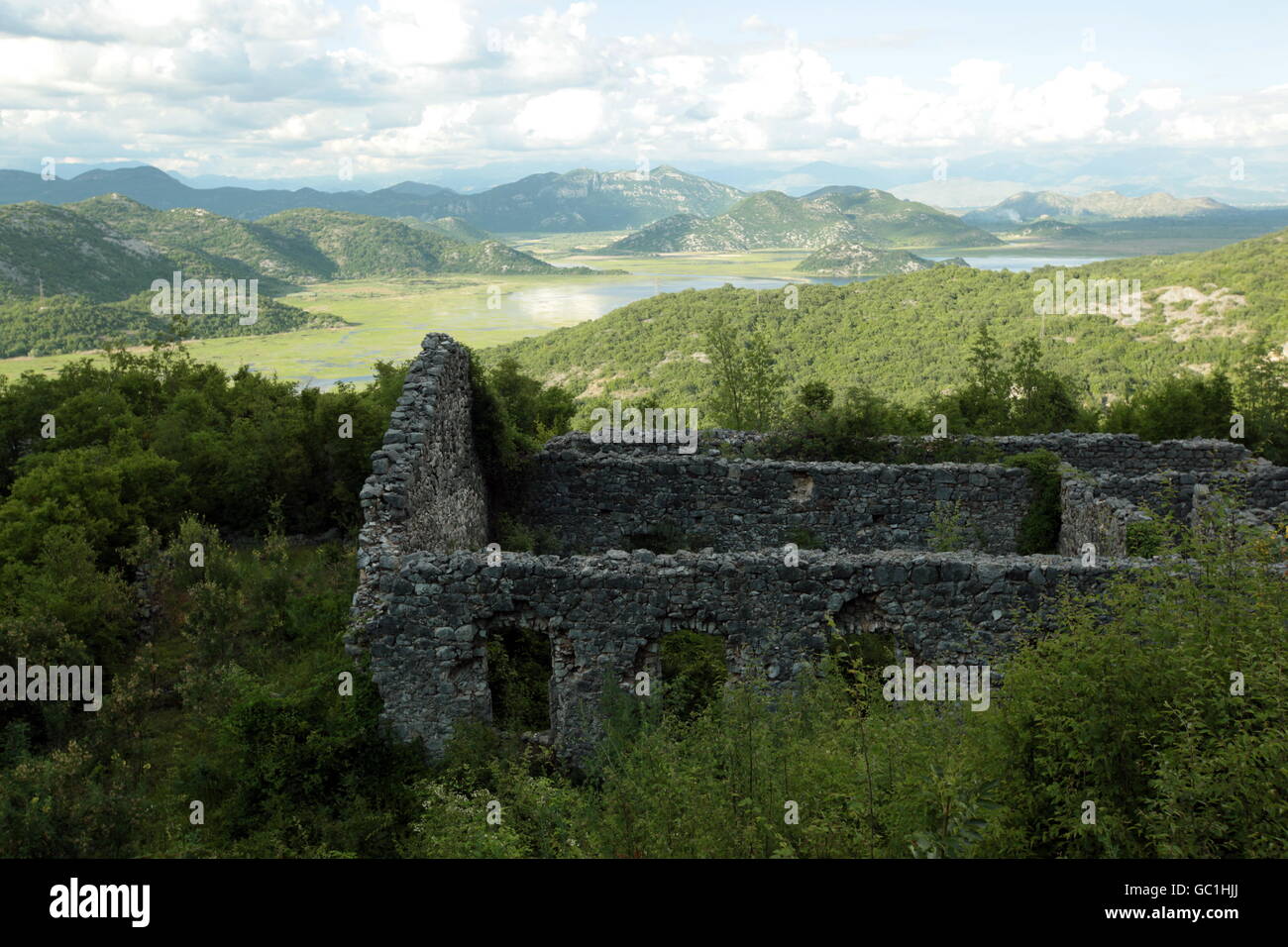 the countryside at the west end of the Skadarsko Jezero Lake or Skadar Lake in Montenegro in the balkan in east europe. Stock Photo