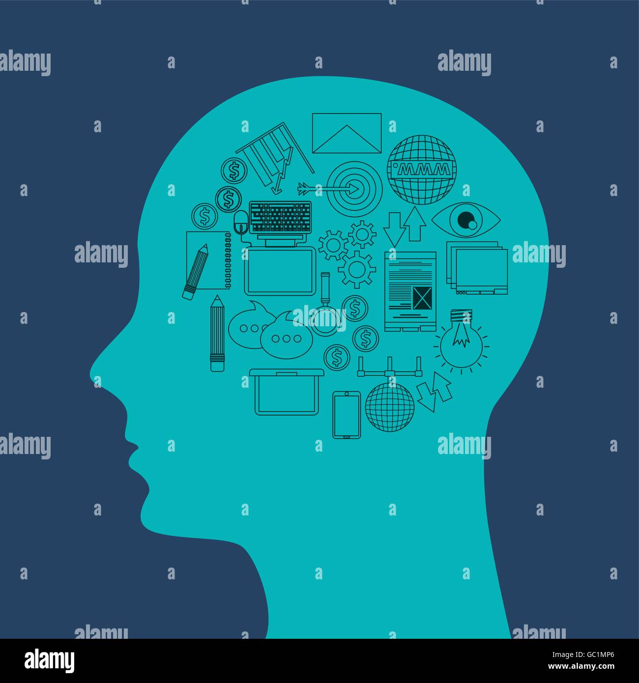 human head design. Creativity and think concept. Vector graphic Stock