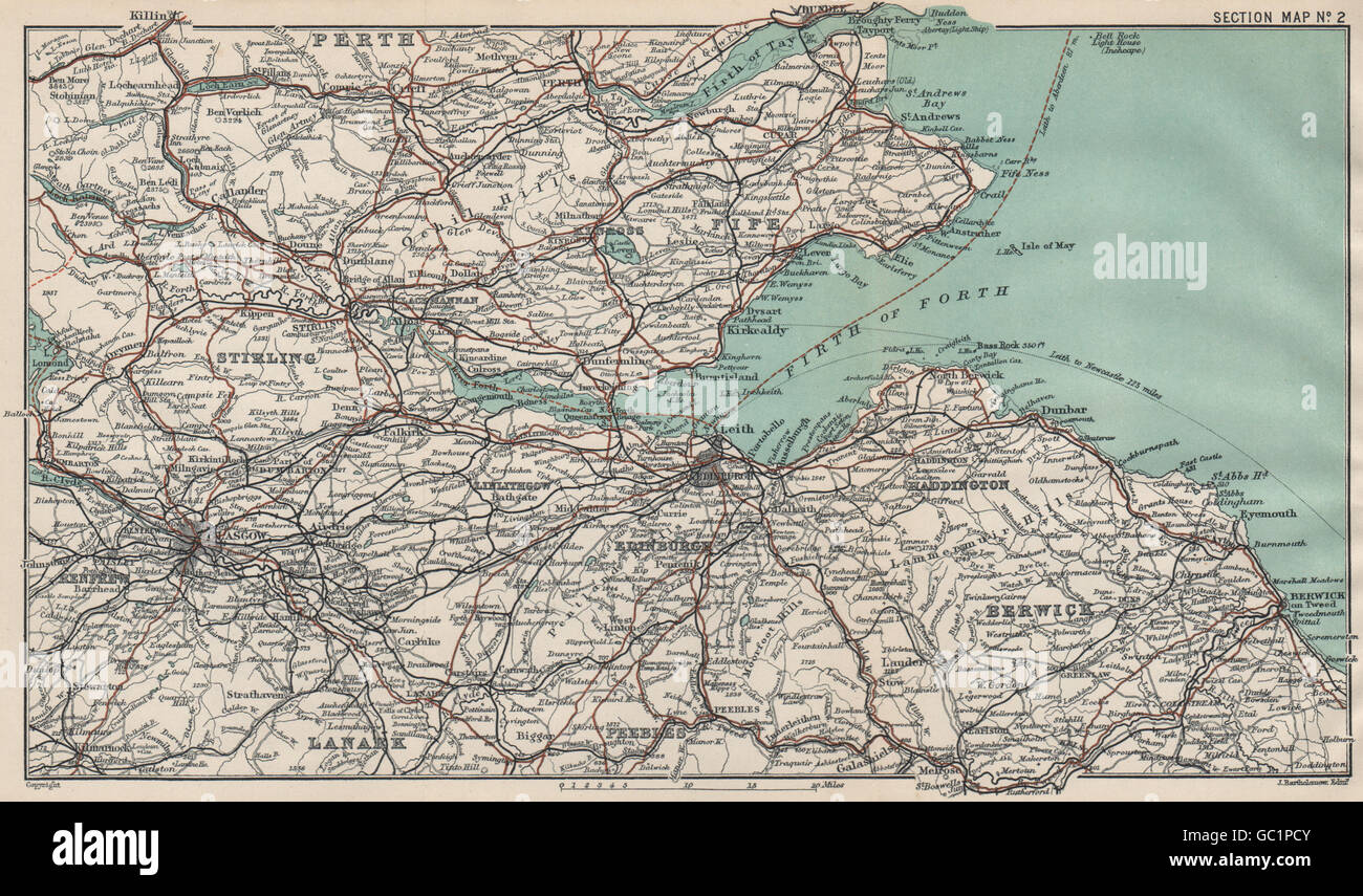 FIRTH OF FORTH. Edinburgh Stirling Fife Glasgow. Central Scotland, 1908 map Stock Photo